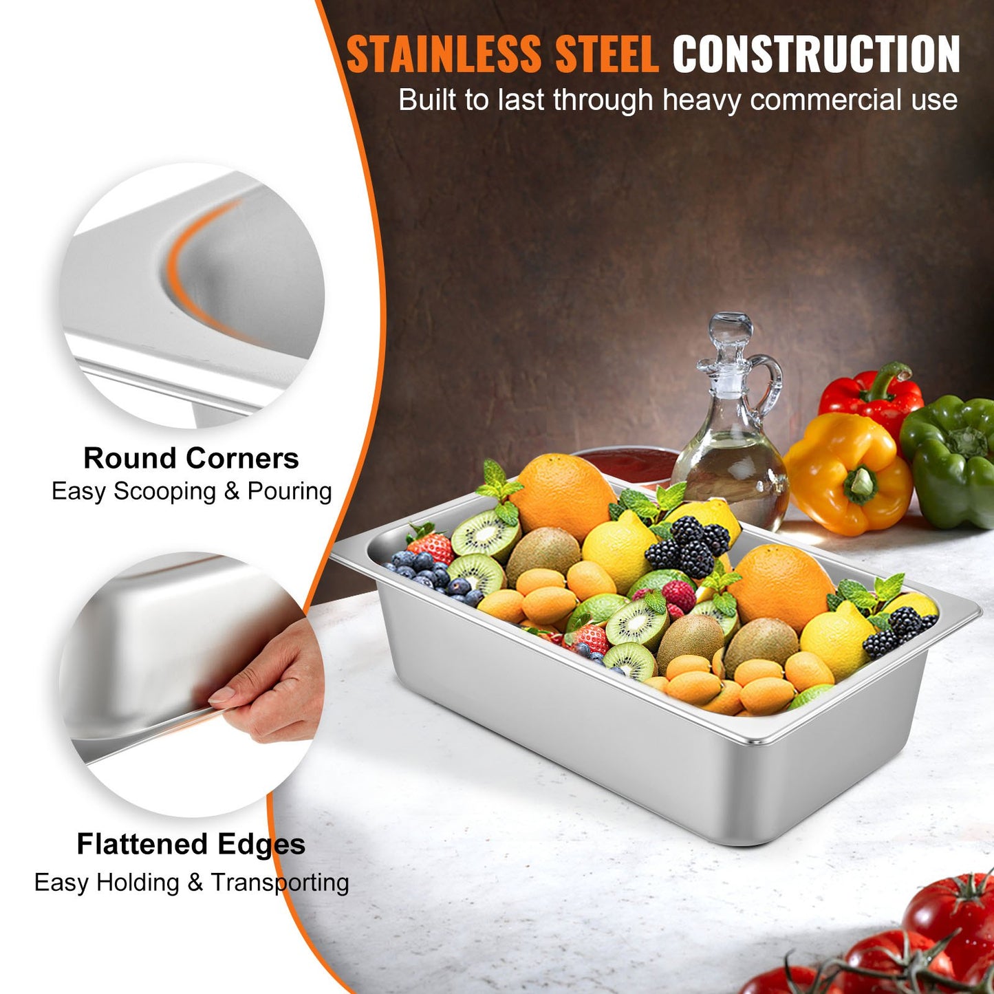 6-Pack Steamer Pans 20.9 x 12.8 x 5.9 Inch Deep Steamer Pan Full Size 20.5L Stainless Steel Deep Food Container Oven Tray Hotel Pans Anti-Jam Steamer Table Food Pan