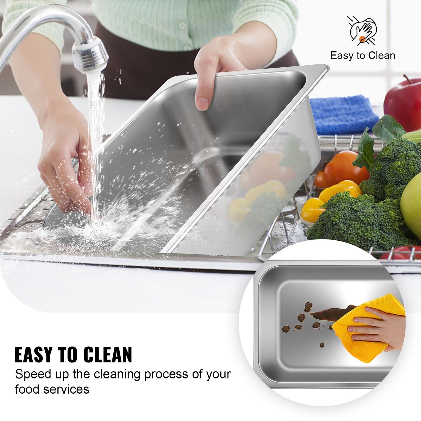 6-Pack Steamer Pans 20.9 x 12.8 x 5.9 Inch Deep Steamer Pan Full Size 20.5L Stainless Steel Deep Food Container Oven Tray Hotel Pans Anti-Jam Steamer Table Food Pan
