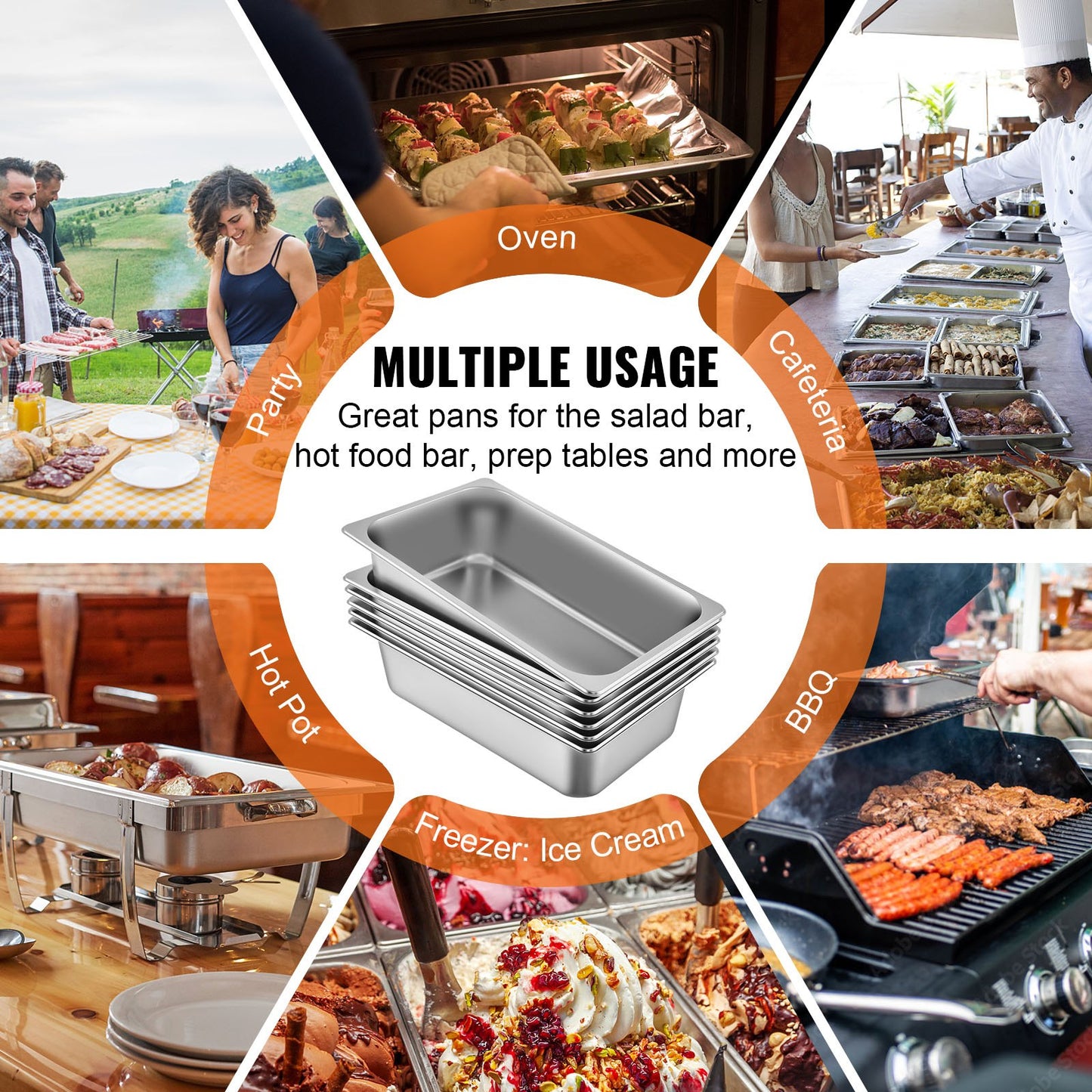 6-Pack Steamer Pans 20.9 x 12.8 x 5.9 Inch Deep Steamer Pan Full Size 20.5L Stainless Steel Deep Food Container Oven Tray Hotel Pans Anti-Jam Steamer Table Food Pan