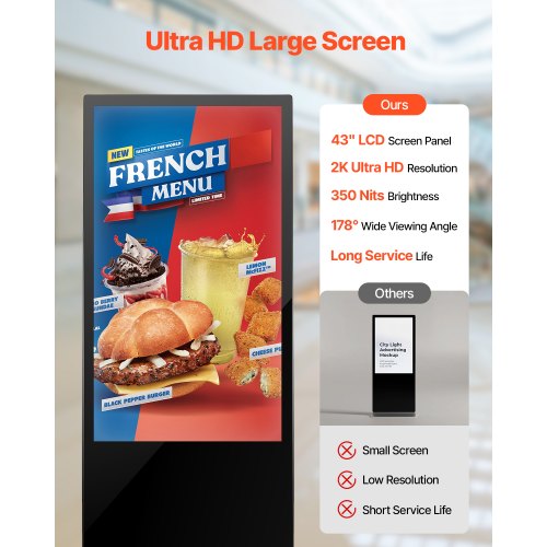 43" Digital Signage Display Pekskärm 2K UHD LCD Golvstående Kiosk | EU