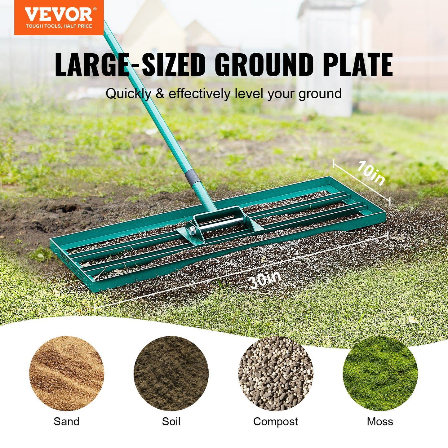 Leveling Trough, 30" x 10" Leveling Lawn, Heavy Duty Lawn Trough with 78" Extended Steel Handle, Leveling Trough for Garden, Golf Turf, Yard