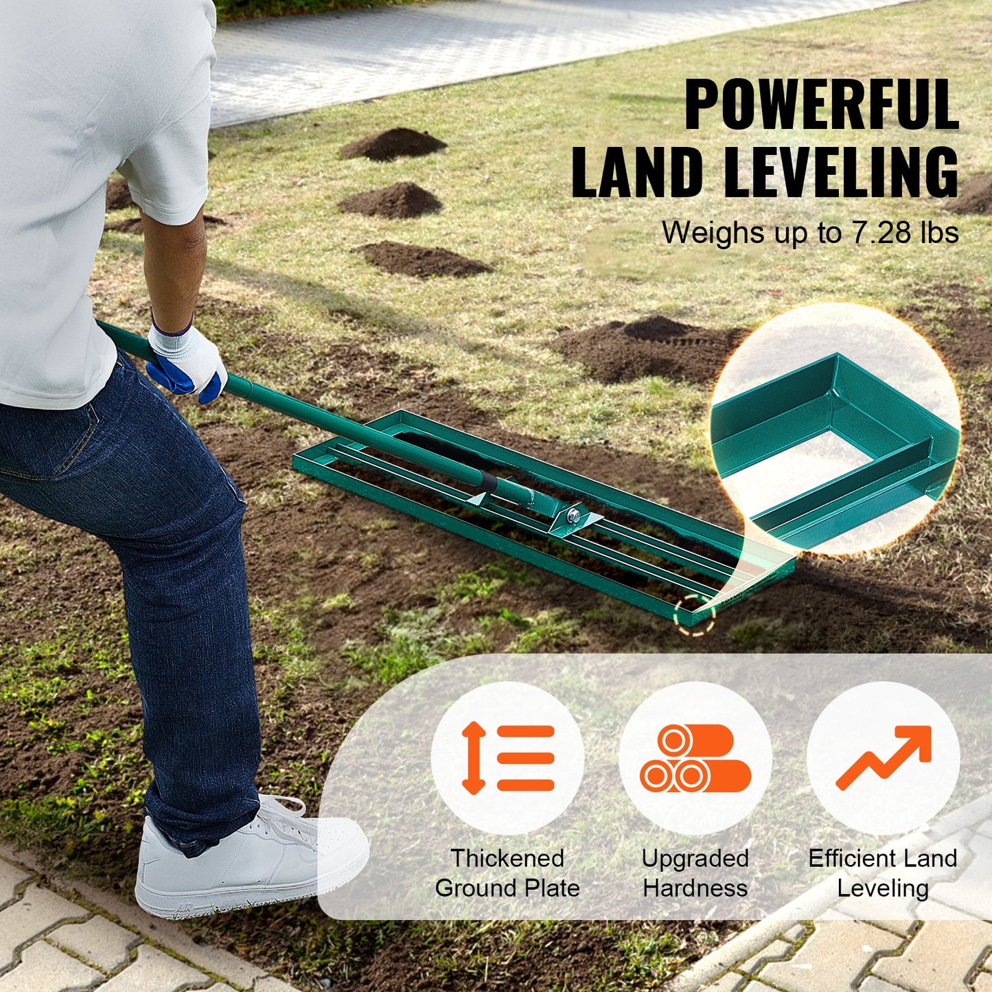 Leveling Trough, 30" x 10" Leveling Lawn, Heavy Duty Lawn Trough with 78" Extended Steel Handle, Leveling Trough for Garden, Golf Turf, Yard