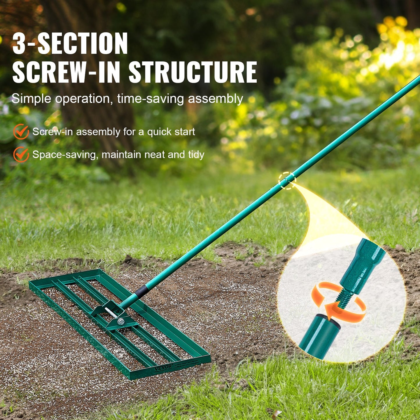 Leveling Trough, 30" x 10" Leveling Lawn, Heavy Duty Lawn Trough with 78" Extended Steel Handle, Leveling Trough for Garden, Golf Turf, Yard
