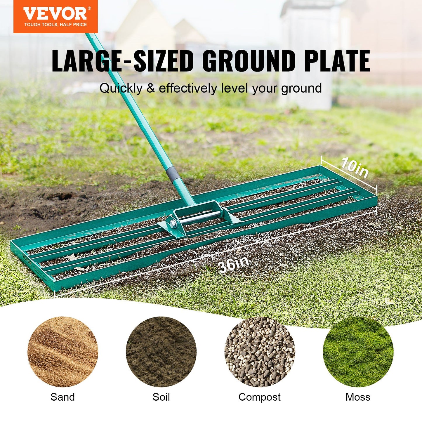 Utjämningsräfsa, 91,4 x 25,4 cm Utjämnande gräsmatta, kraftig gräsmatta med 198,1 cm förlängt handtag i stål, Utjämningsräknare för trädgård, golfgräsmatta, gård