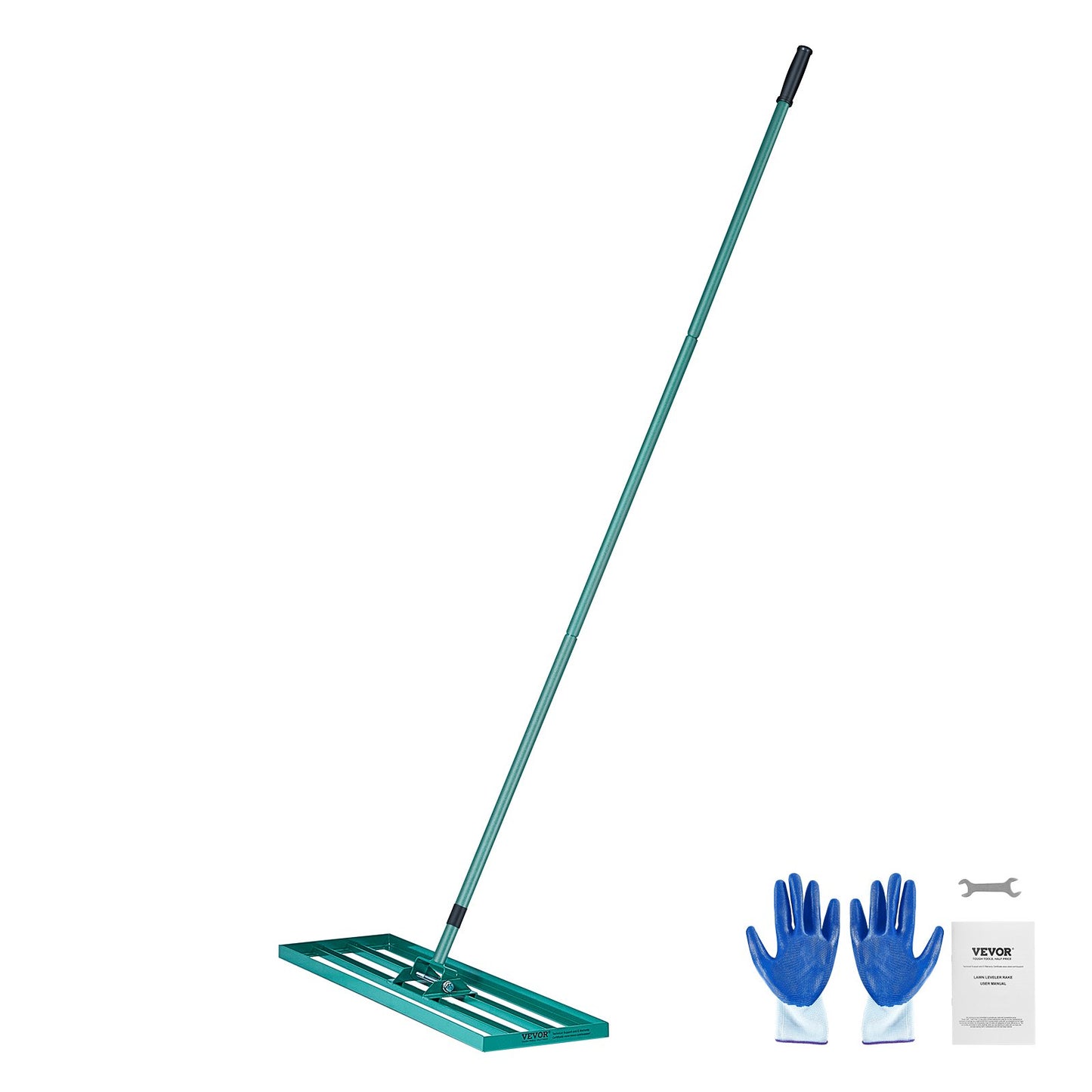 Utjämningsräfsa, 91,4 x 25,4 cm Utjämnande gräsmatta, kraftig gräsmatta med 198,1 cm förlängt handtag i stål, Utjämningsräknare för trädgård, golfgräsmatta, gård