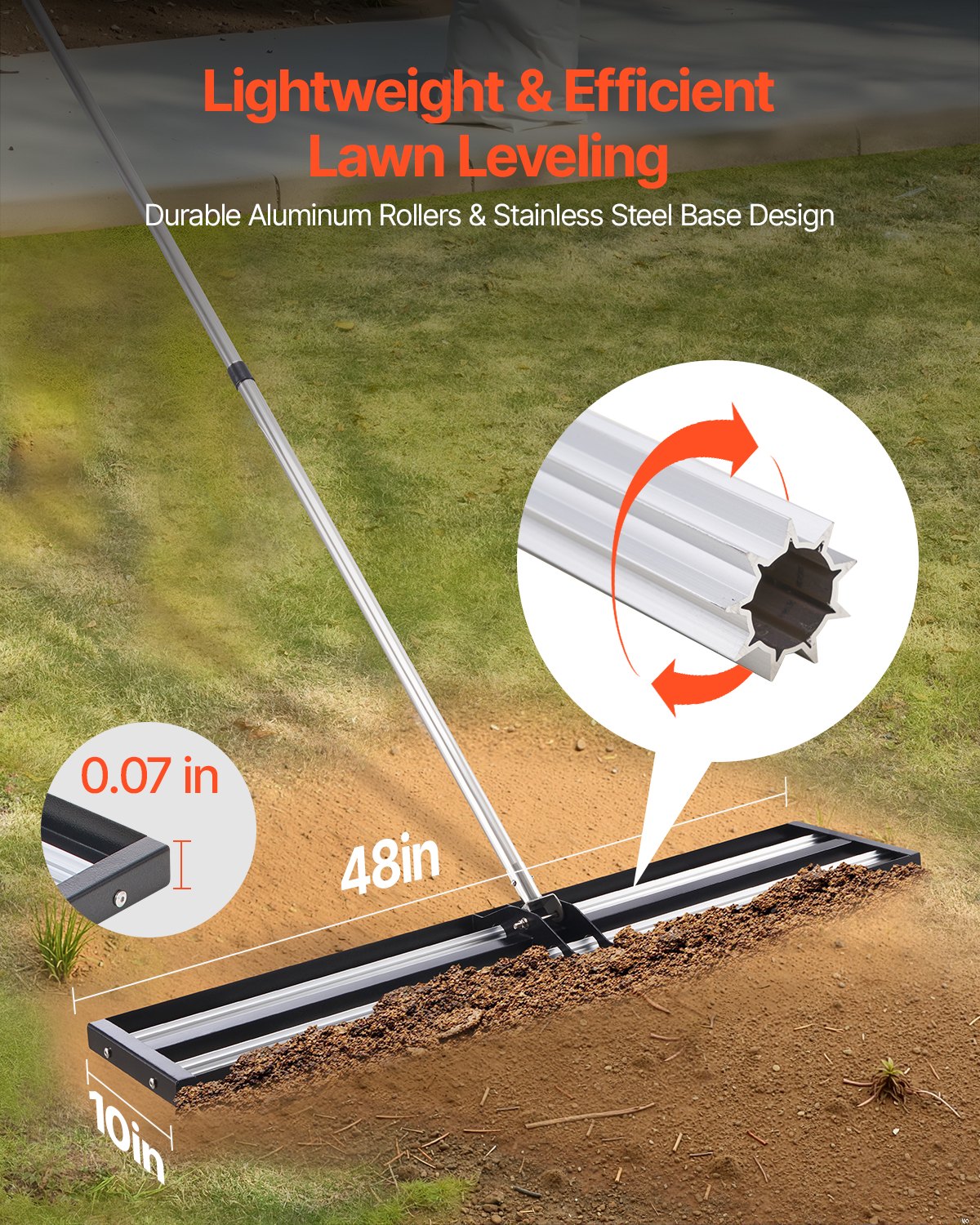 48x10 inch leveling chute with 83.9 inch adjustable handle for garden lawn