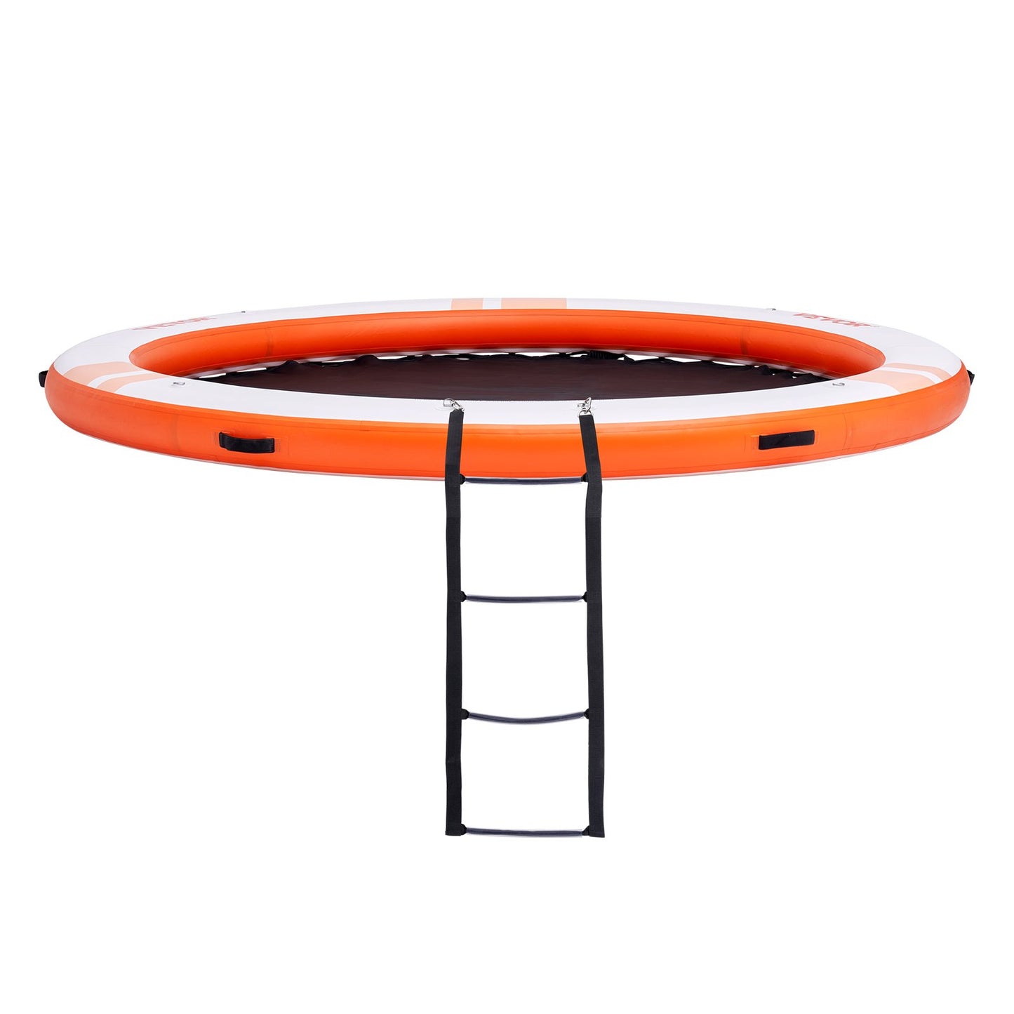 Uppblåsbar flytbrygga, ø10FT Uppblåsbar hamnplattform med ø8FT trampolinnätpool, halkfri flytande plattform Vattenmatta med bärbar väska och avtagbar stege för avkoppling vid poolen