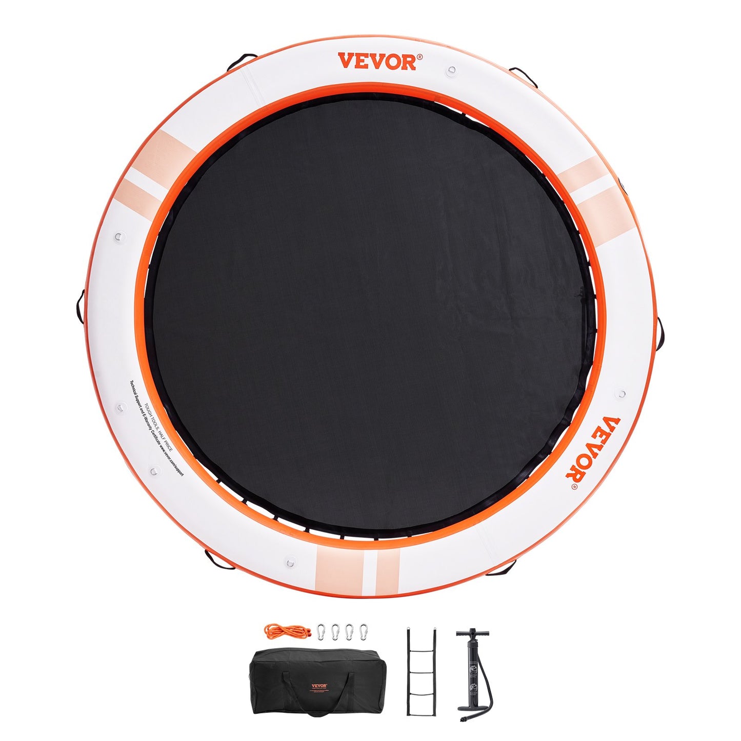 Uppblåsbar flytbrygga, ø10FT Uppblåsbar hamnplattform med ø8FT trampolinnätpool, halkfri flytande plattform Vattenmatta med bärbar väska och avtagbar stege för avkoppling vid poolen