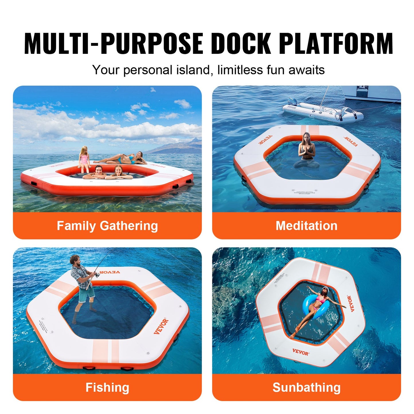 Inflatable Floating Dock, ø8.5FT Inflatable Dock Platform with ø5FT Trampoline Net Pool, Non-Slip Floating Platform Water Mat with Portable Bag and Removable Ladder for Poolside Relaxation