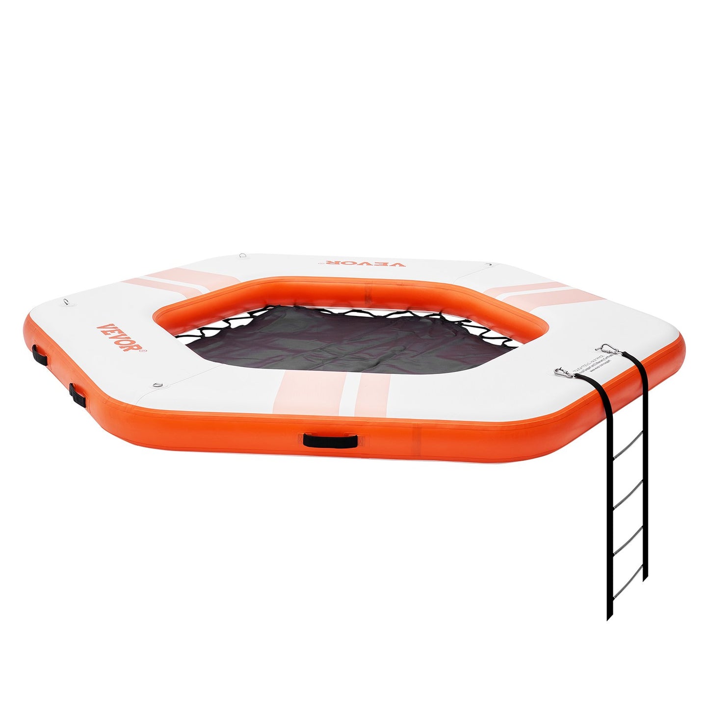 Inflatable Floating Dock, ø8.5FT Inflatable Dock Platform with ø5FT Trampoline Net Pool, Non-Slip Floating Platform Water Mat with Portable Bag and Removable Ladder for Poolside Relaxation