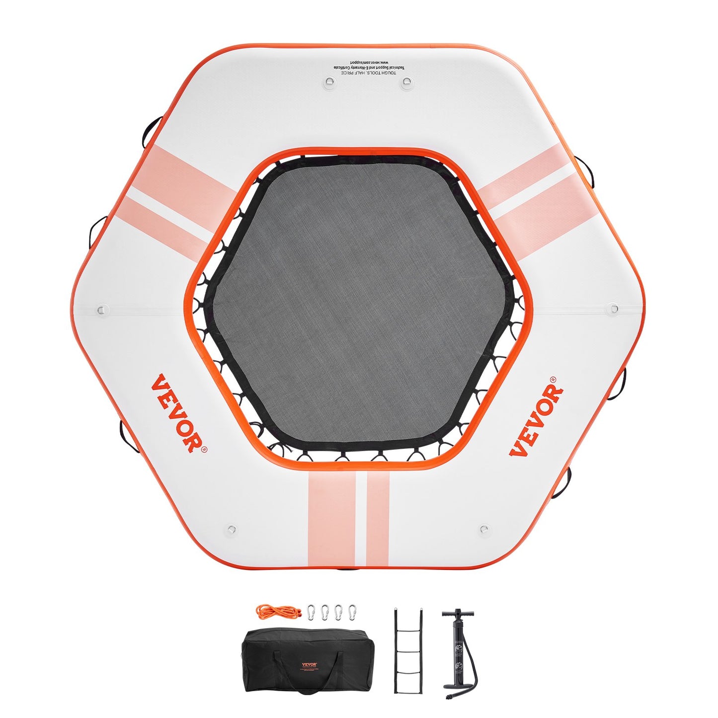 Inflatable Floating Dock, ø8.5FT Inflatable Dock Platform with ø5FT Trampoline Net Pool, Non-Slip Floating Platform Water Mat with Portable Bag and Removable Ladder for Poolside Relaxation