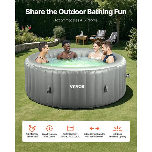 Uppblåsbar Bubbelpool 4 till 6 Personer Kapacitet 2080x660mm Bärbar Utomhusspa