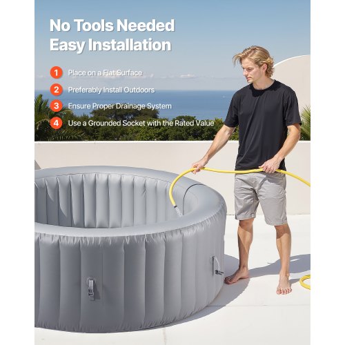 Uppblåsbar Bubbelpool 4 till 6 Personer Kapacitet 2080x660mm Bärbar Utomhusspa