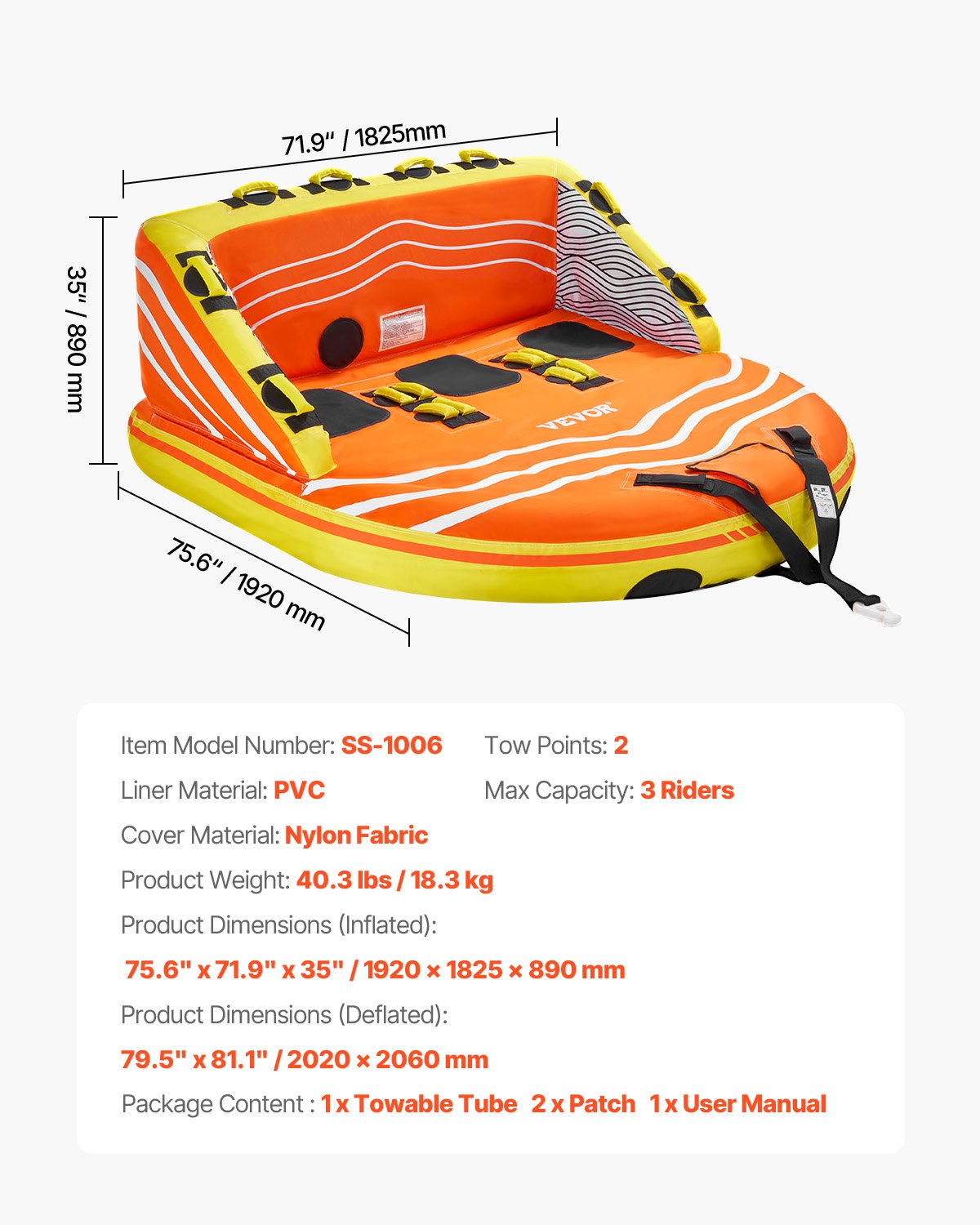 Schleppschlauch für Boote 1-3 Fahrer Schlauchbootschläuche und Anhänger