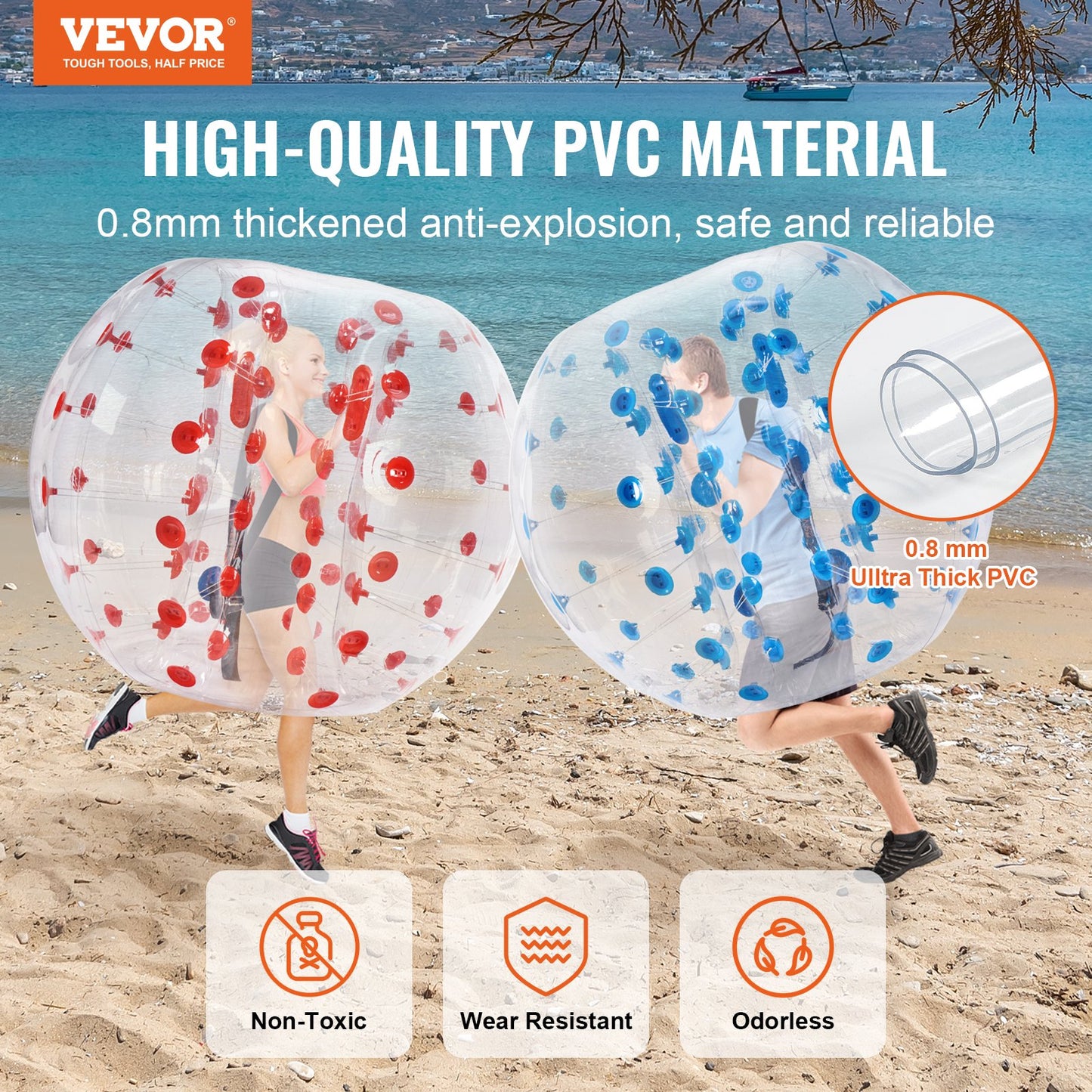 Inflatable Bumper Balls 2-Pack, 5FT/1.5M Body Sumo Zorb Balls for Teens and Adults, 0.8mm Thick PVC Human Hamster Bubble Balls for Outdoor Team Play, Bumper Bopper Toys for Garden, Yard, Park