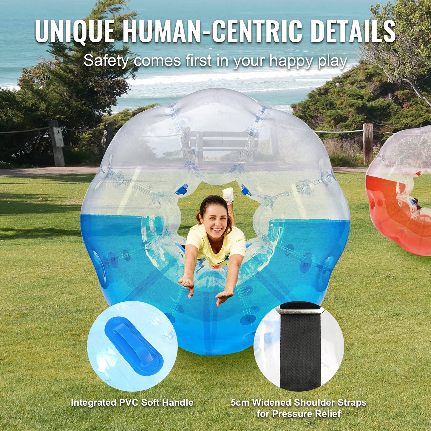 Uppblåsbara Bumper Balls 2-pack, 5FT/1,5M Body Sumo Zorb Balls för tonåringar och vuxna, 0,8 mm tjocka PVC Human Hamster Bubble Balls för utomhusspel i lagspel, Bumper Bopper Leksaker för trädgård, trädgård, park
