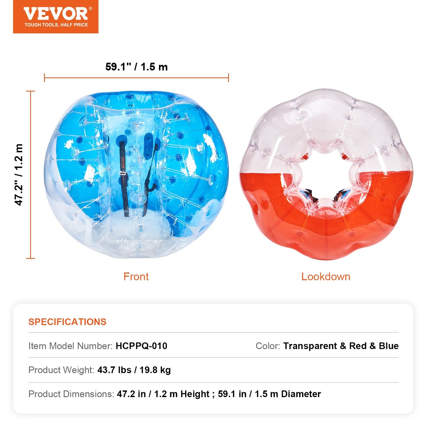Uppblåsbara Bumper Balls 2-pack, 5FT/1,5M Body Sumo Zorb Balls för tonåringar och vuxna, 0,8 mm tjocka PVC Human Hamster Bubble Balls för utomhusspel i lagspel, Bumper Bopper Leksaker för trädgård, trädgård, park