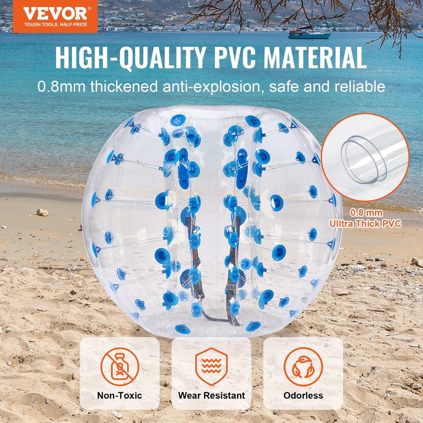 Uppblåsbar Bumper Ball 1-pack, 5FT/1,5 M Body Sumo Zorb Balls för tonåringar och vuxna, 0,8 mm tjocka PVC-bubblebollar för mänsklig hamster för utomhusspel för lagspel, Bumper Bopper-leksaker för trädgård, trädgård, park