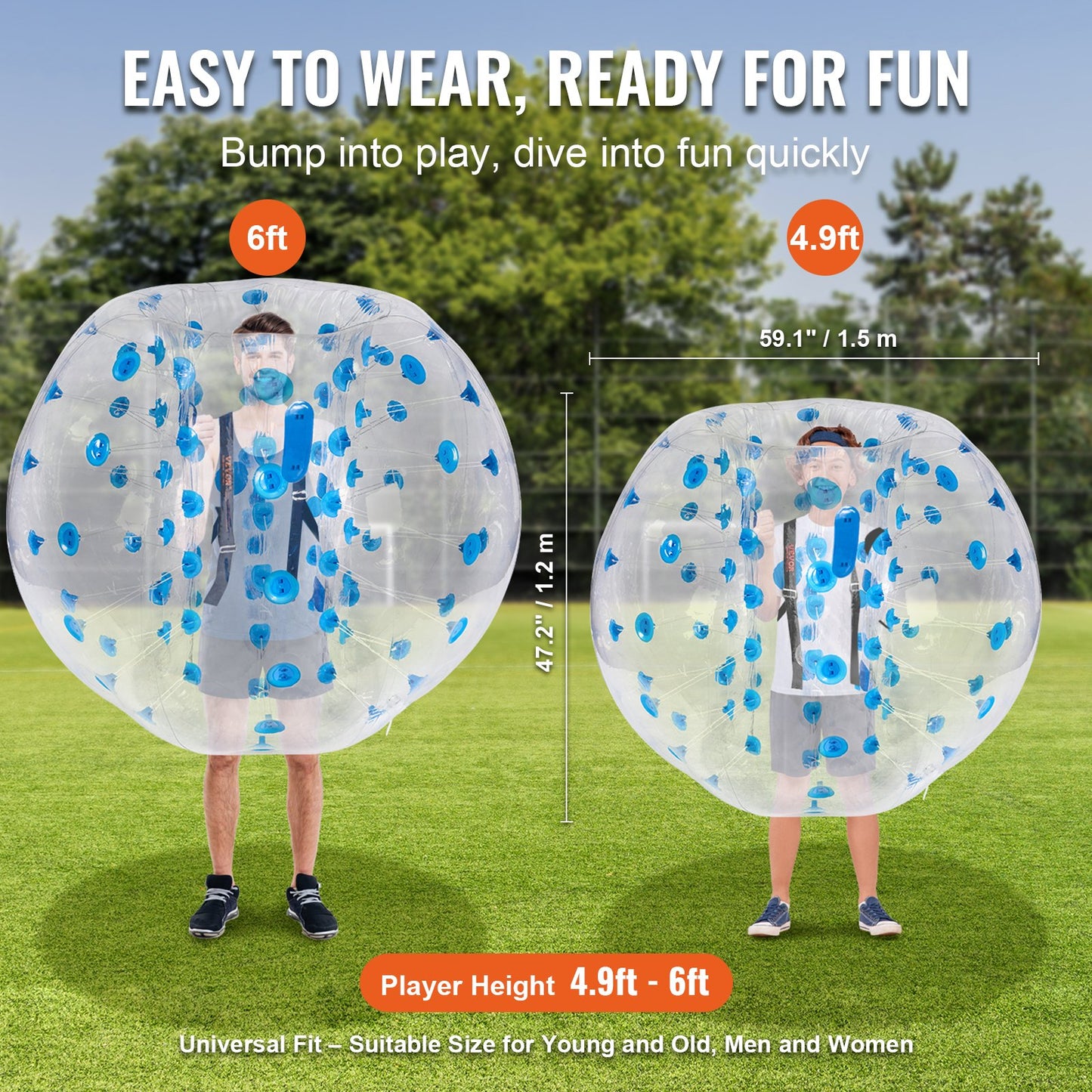 Uppblåsbar Bumper Ball 1-pack, 5FT/1,5 M Body Sumo Zorb Balls för tonåringar och vuxna, 0,8 mm tjocka PVC-bubblebollar för mänsklig hamster för utomhusspel för lagspel, Bumper Bopper-leksaker för trädgård, trädgård, park