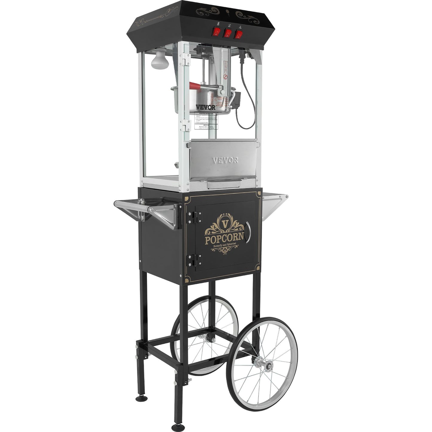 Popcorn Popper Machine with Cart Popcorn Maker 850W 8 Oz 48 Cups Black
