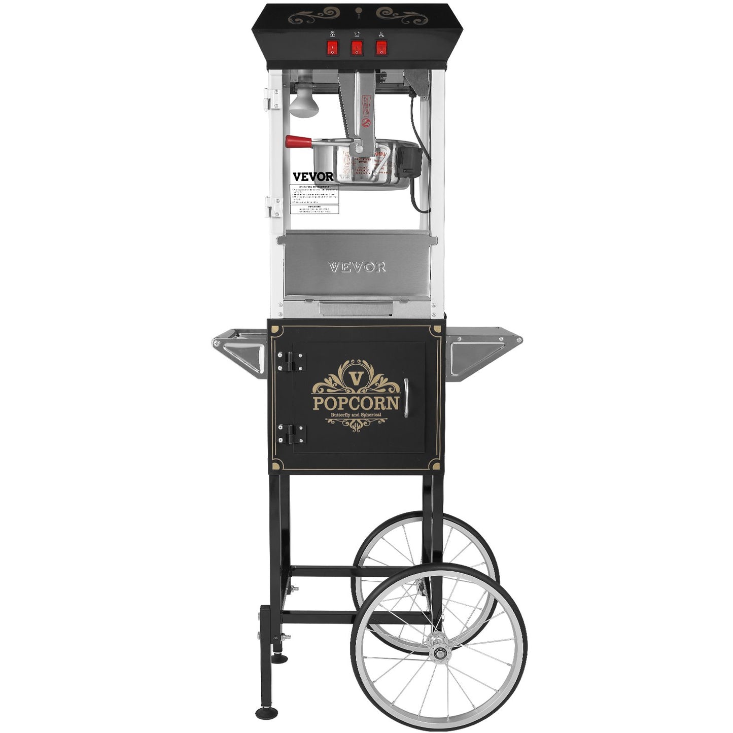 Popcorn Popper Machine with Cart Popcorn Maker 850W 8 Oz 48 Cups Black