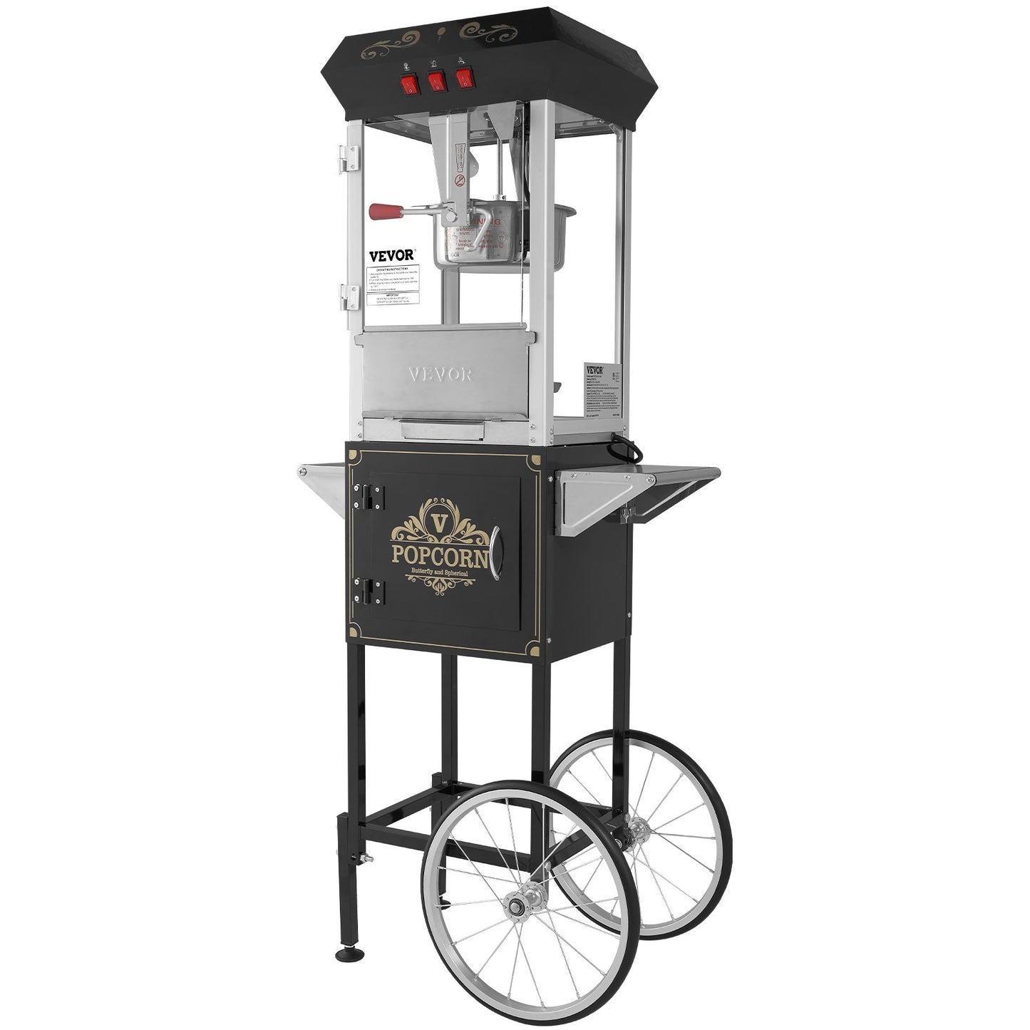 Popcorn Popper Machine with Cart Popcorn Maker 850W 8 Oz 48 Cups Black
