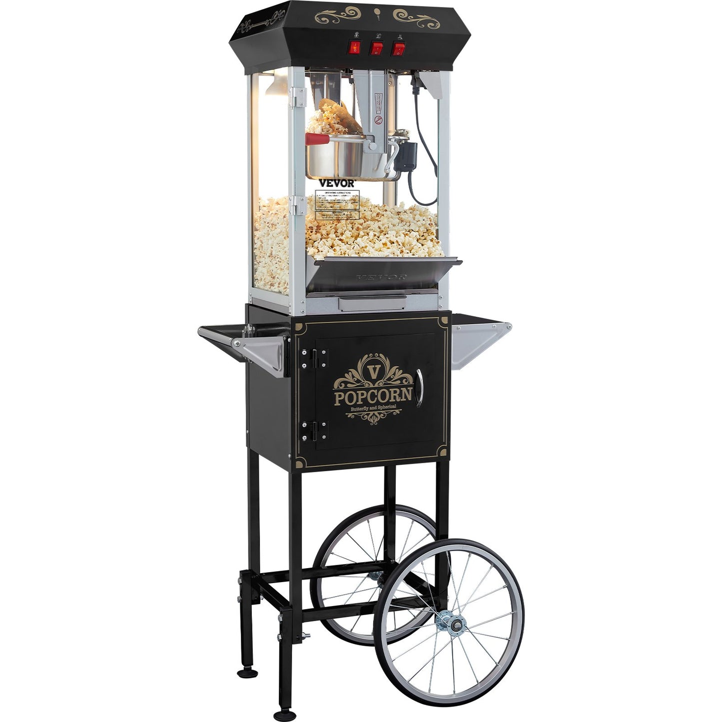 Popcorn Popper Machine with Cart Popcorn Maker 850W 8 Oz 48 Cups Black