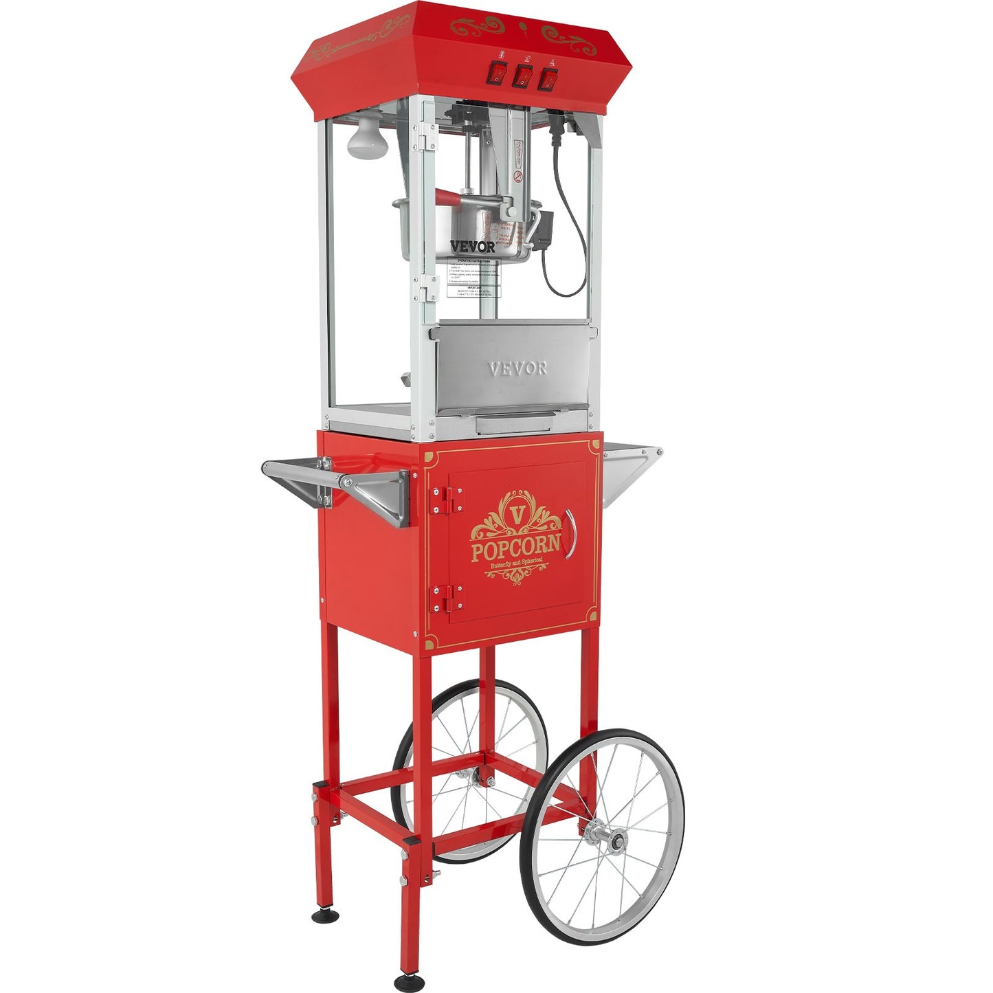 Popcorn Popper Machine med vagn Popcorn Maker 850W 8 Oz 48 koppar Röd