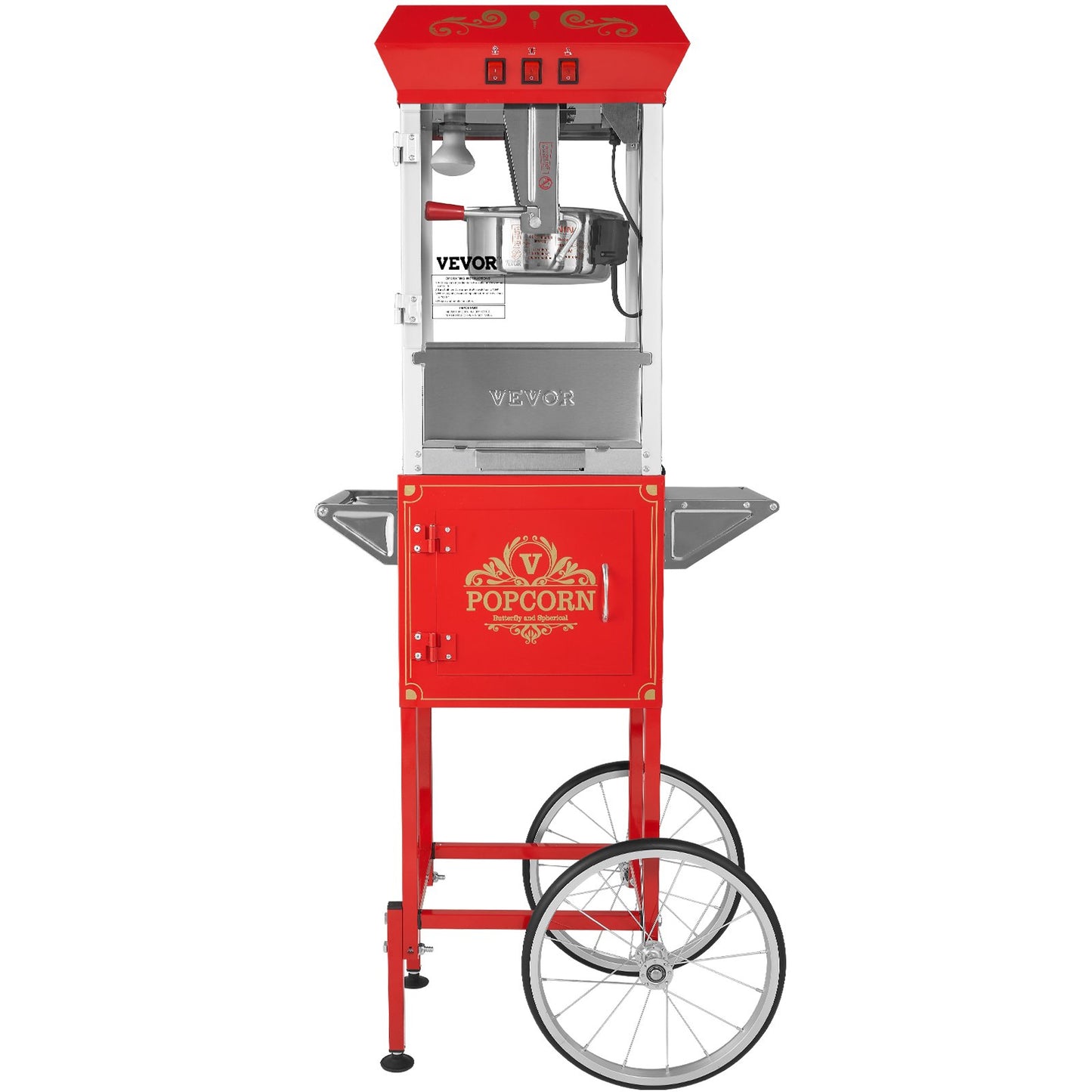 Popcorn Popper Machine med vagn Popcorn Maker 850W 8 Oz 48 koppar Röd