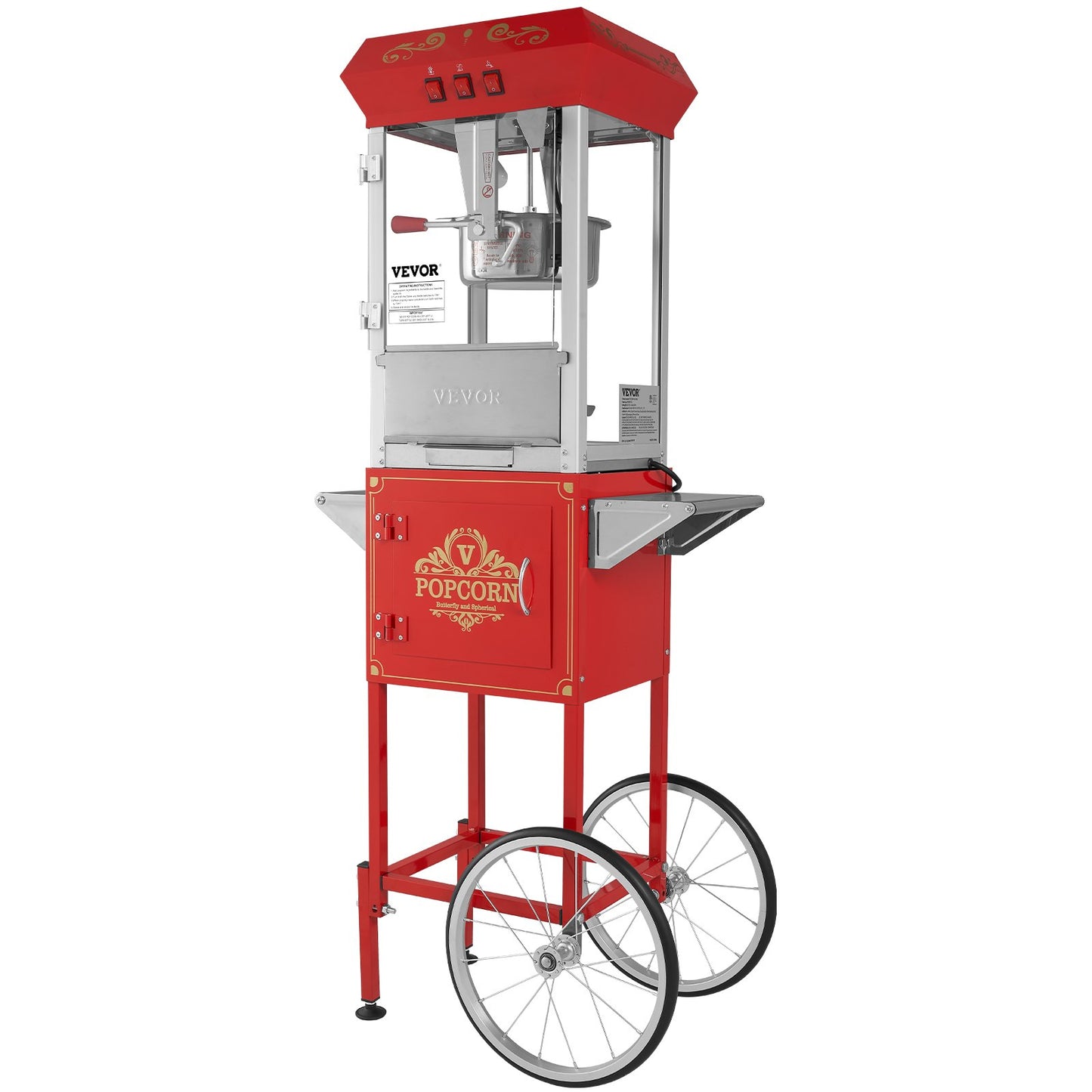 Popcorn Popper Machine med vagn Popcorn Maker 850W 8 Oz 48 koppar Röd