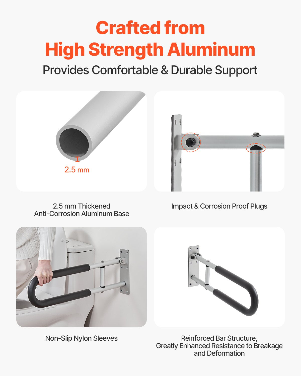 Folding Toilet Safety Rail 23.8 In 300 Lbs Load Capacity Handicap Handle