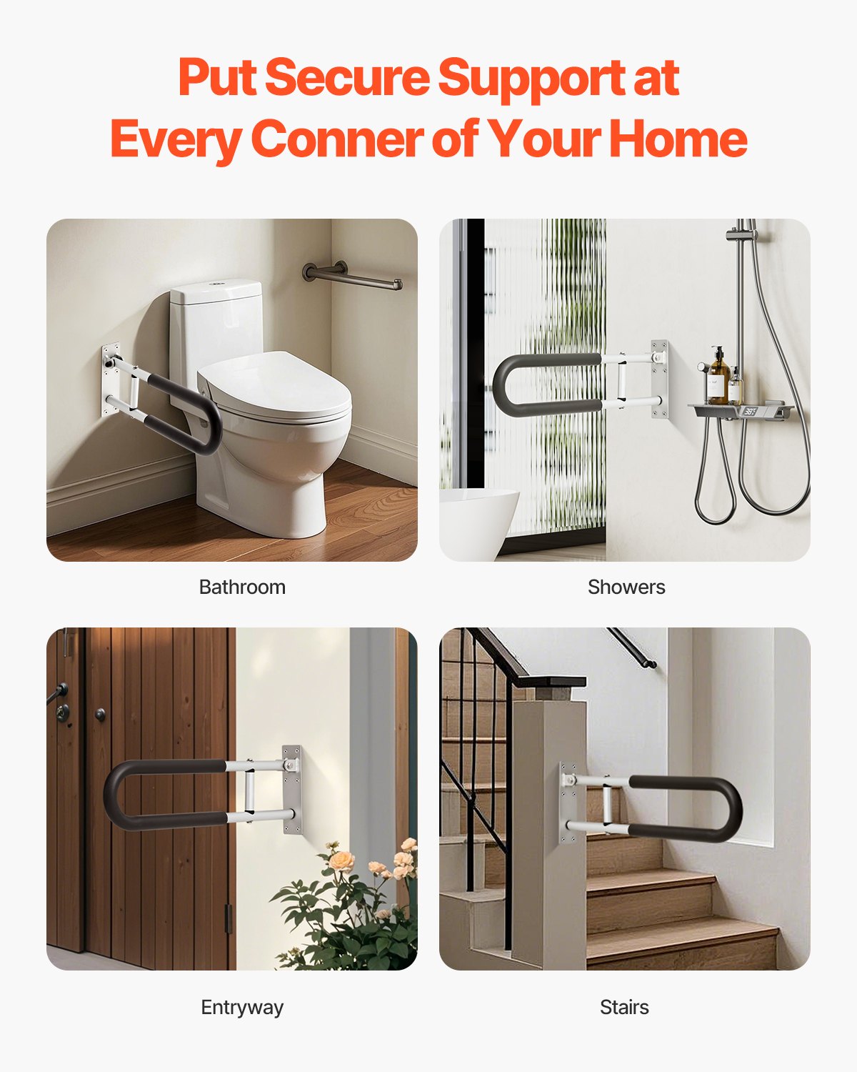 Folding Toilet Safety Rail 23.8 In 300 Lbs Load Capacity Handicap Handle