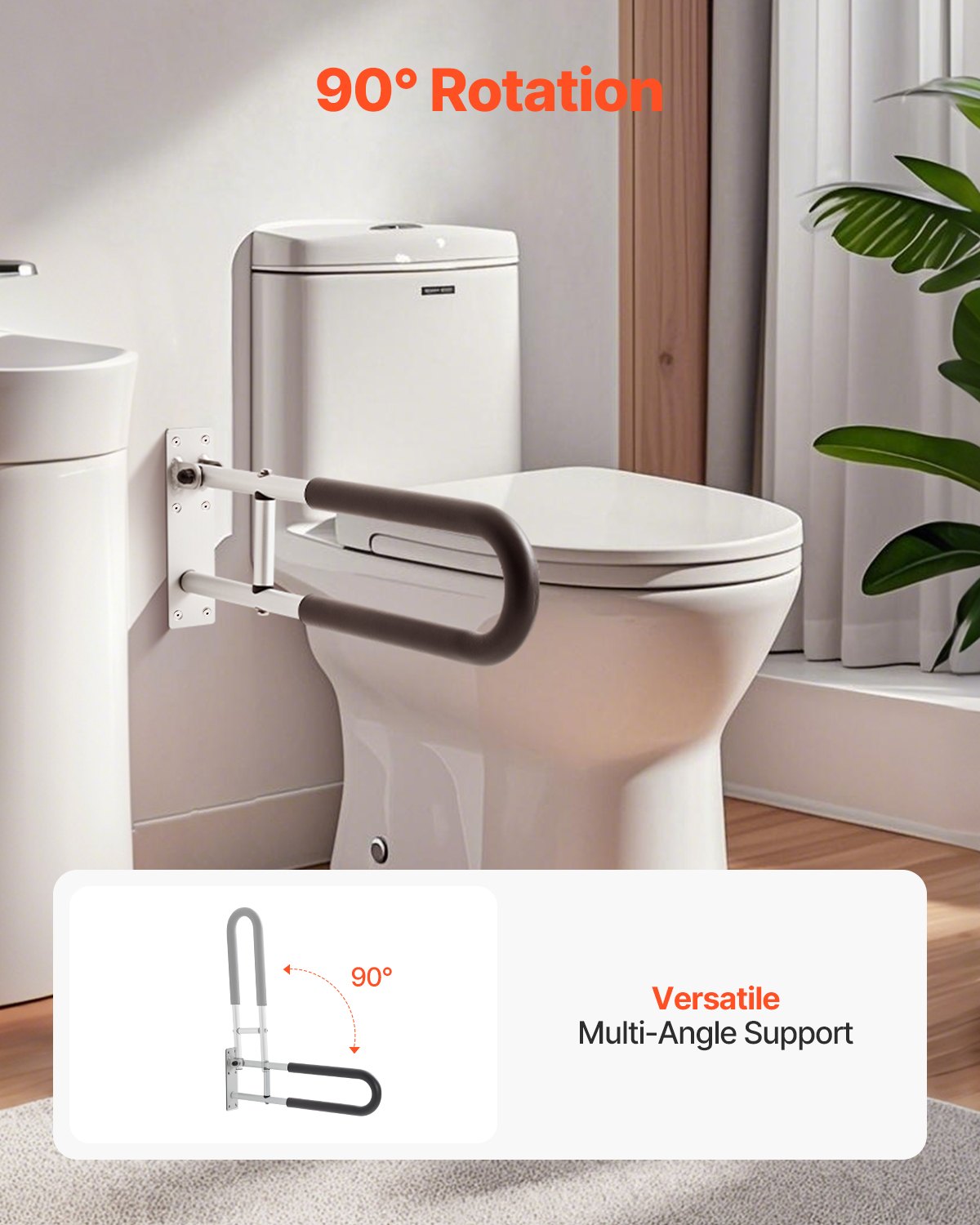 Folding Toilet Safety Rail 23.8 In 300 Lbs Load Capacity Handicap Handle