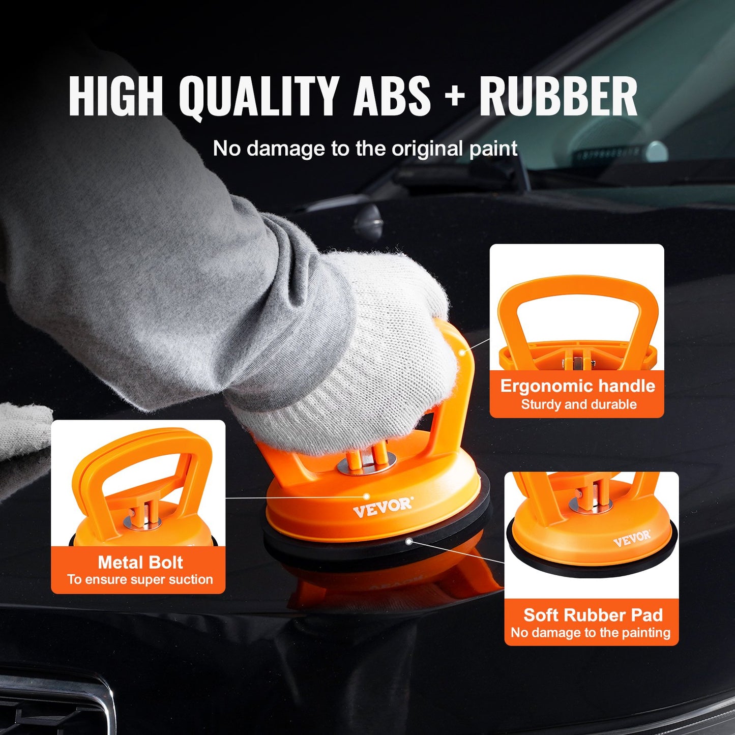 Dent Removal Kit, 3-pack sugkoppar, Dent Puller Handtagslyftare med handskar och trasa, lackfri bil bucklaborttagningsmedel för bilbucklor, glas, kakel, spegellyft och flyttning