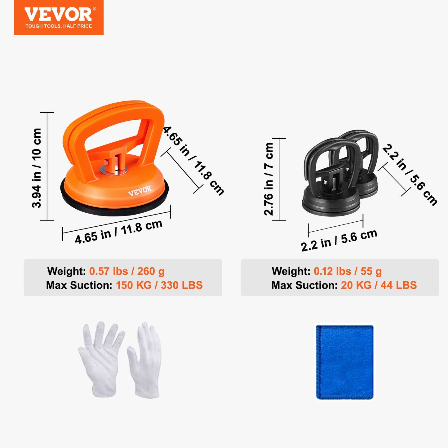 Dent Removal Kit, 3-pack sugkoppar, Dent Puller Handtagslyftare med handskar och trasa, lackfri bil bucklaborttagningsmedel för bilbucklor, glas, kakel, spegellyft och flyttning