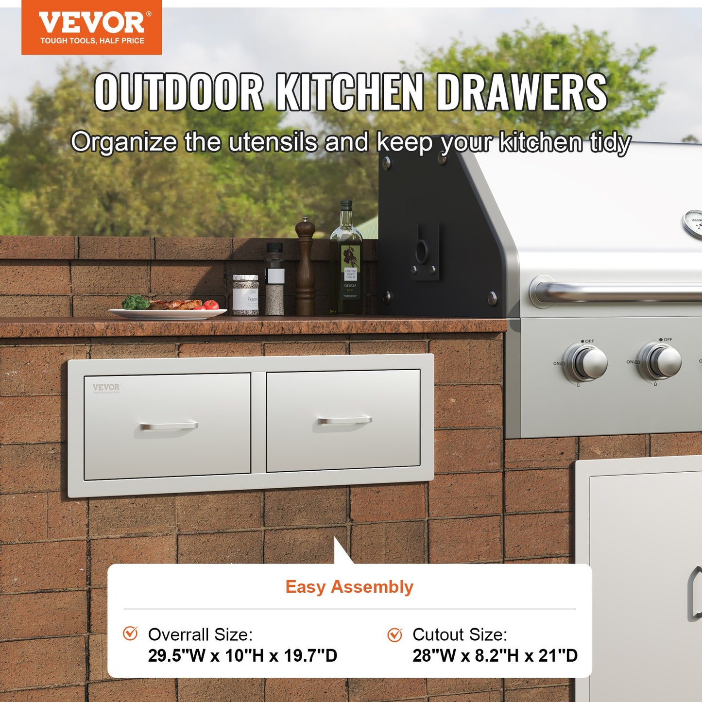Cranks 75*25 cm grill box double horizontal drawers Durable with storage cabinet