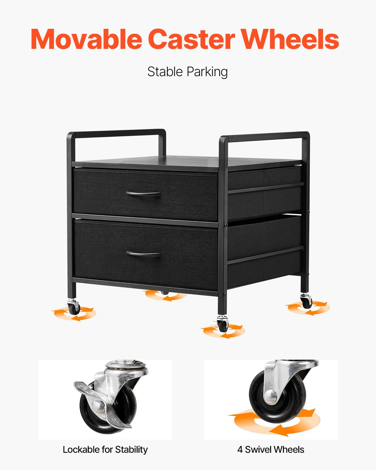 Mini-Kühlschrankständer mit Stauraum, 80 kg, Schwarz, Mini-Kühlschranktisch, 2 Schubladen