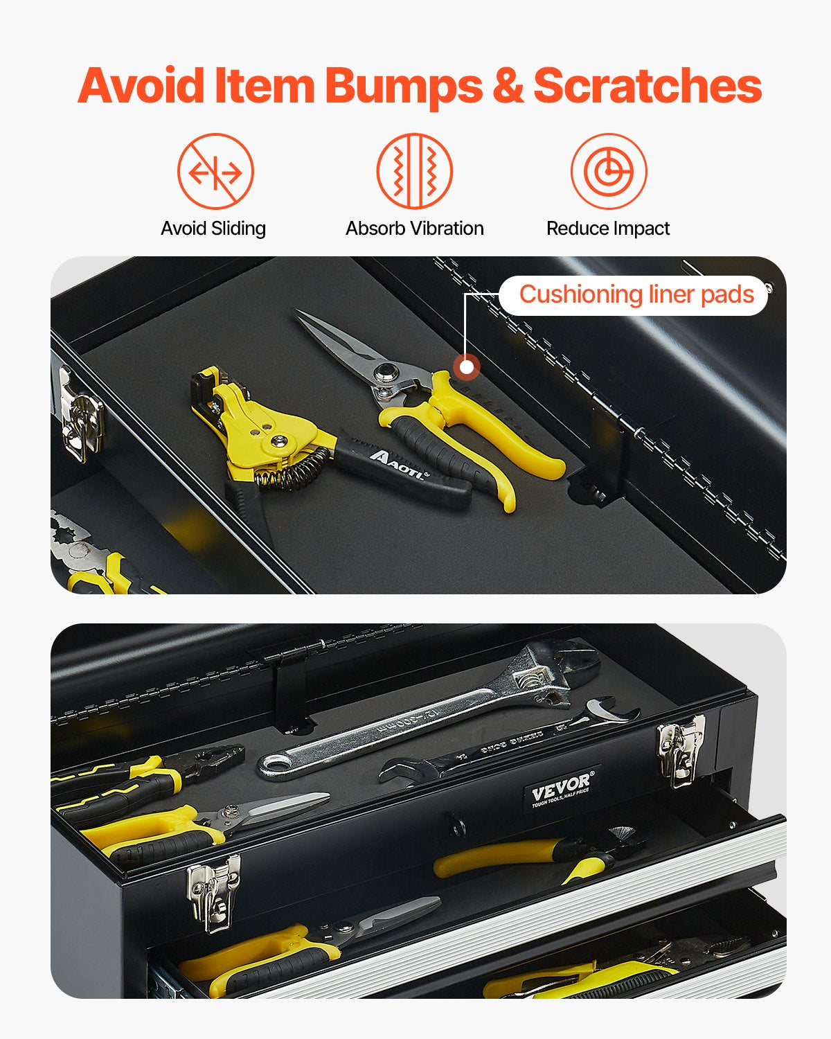 Verktygslåda 20,5-tums Bärbar Verktygslåda i metall med 3 lådor Tool Organizer
