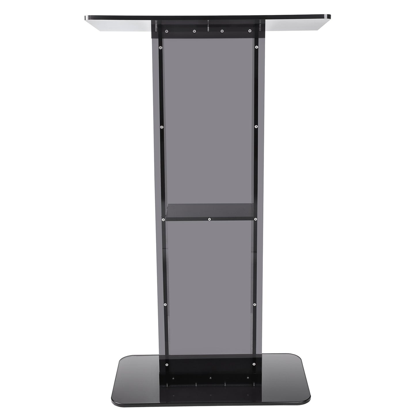 Acrylic Podium, 47" High, Acrylic Podium Stand with Wide Reading Surface and Storage Shelf, Floor Standing Clear Pulpits Acrylic for Church Office School, Black