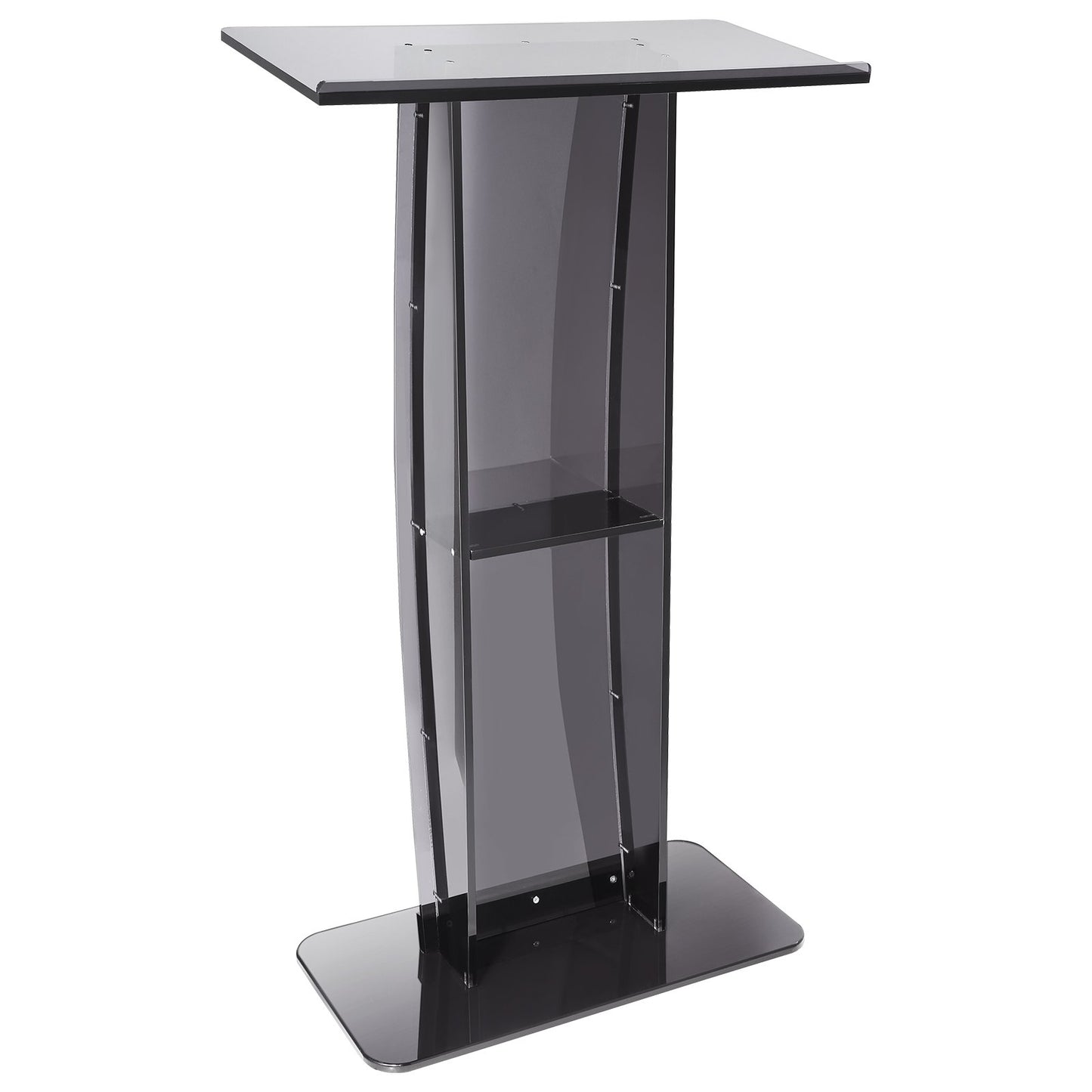 Acrylic Podium, 47" High, Acrylic Podium Stand with Wide Reading Surface and Storage Shelf, Floor Standing Clear Pulpits Acrylic for Church Office School, Black