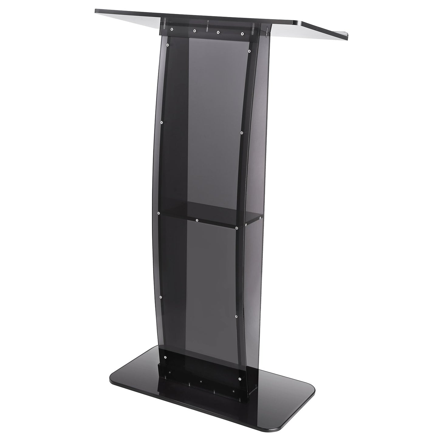 Acrylic Podium, 47" High, Acrylic Podium Stand with Wide Reading Surface and Storage Shelf, Floor Standing Clear Pulpits Acrylic for Church Office School, Black
