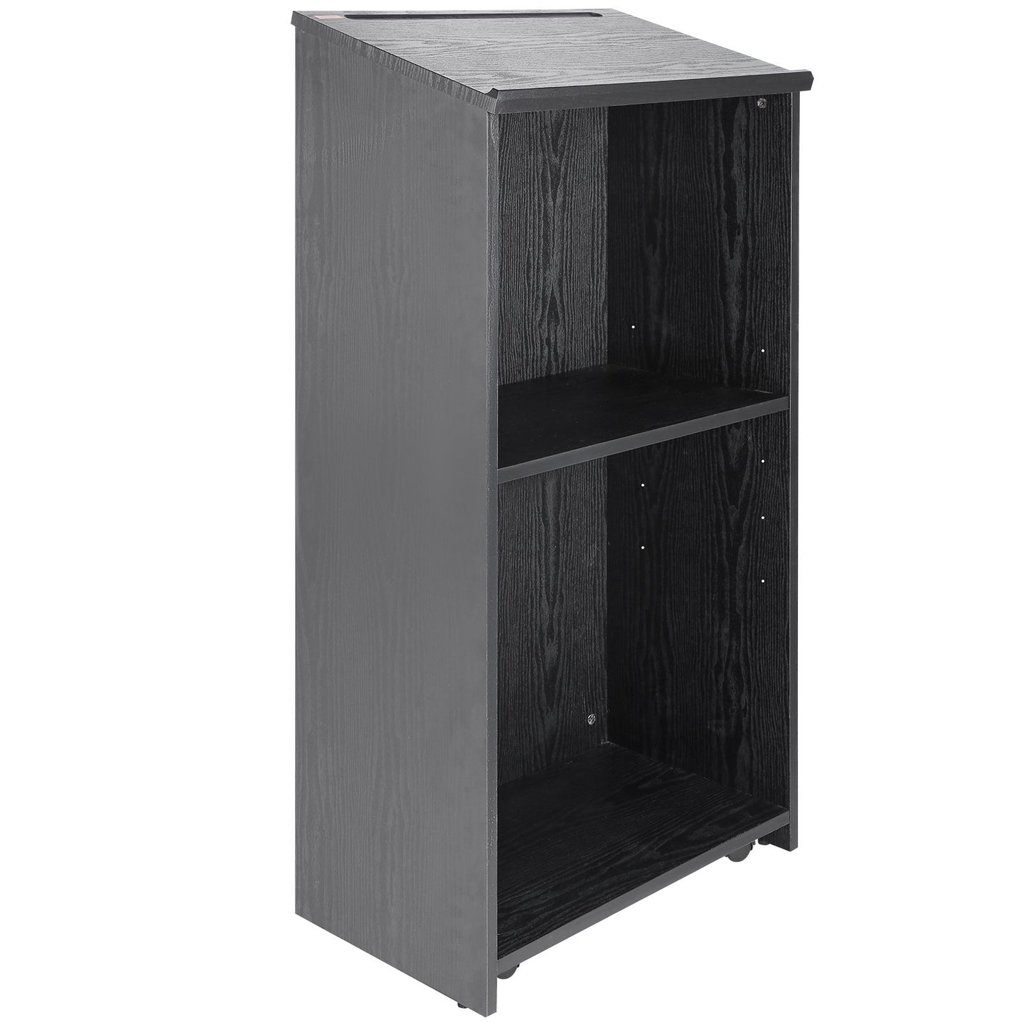 Podium Stand, 47 i Hostess Stand med 4 rullande hjul, Wood Podium med förvaringshyllor och snedställda skrivbord, talarstolar och podier för kyrka, kontor, skola, hem, svart