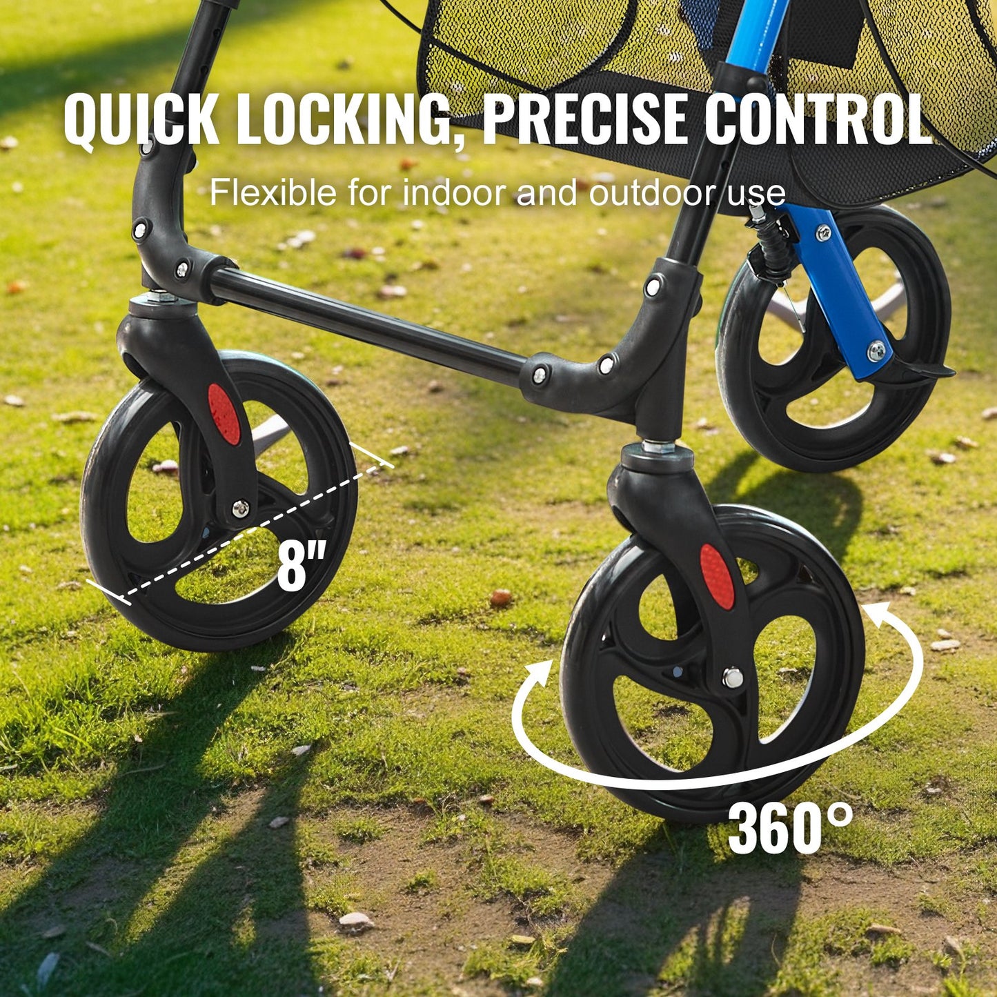 Rollator Walker for Seniors and Adults, Lightweight Folding Aluminum Wheelchair with Adjustable Seat and Handle, Rollator Rollator for Outdoor Use with 8" All-Terrain Wheels, 300 LBS Capacity