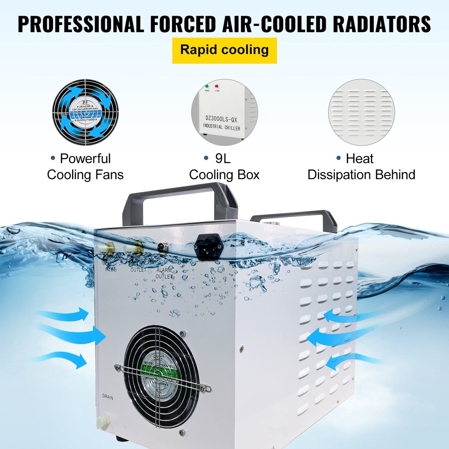 9L tankvattenkylare CW-3000DG Termolys Industriell vattenkylare Vattenkylningskylare för 60W 80W CO2 glaslaserrörkylare