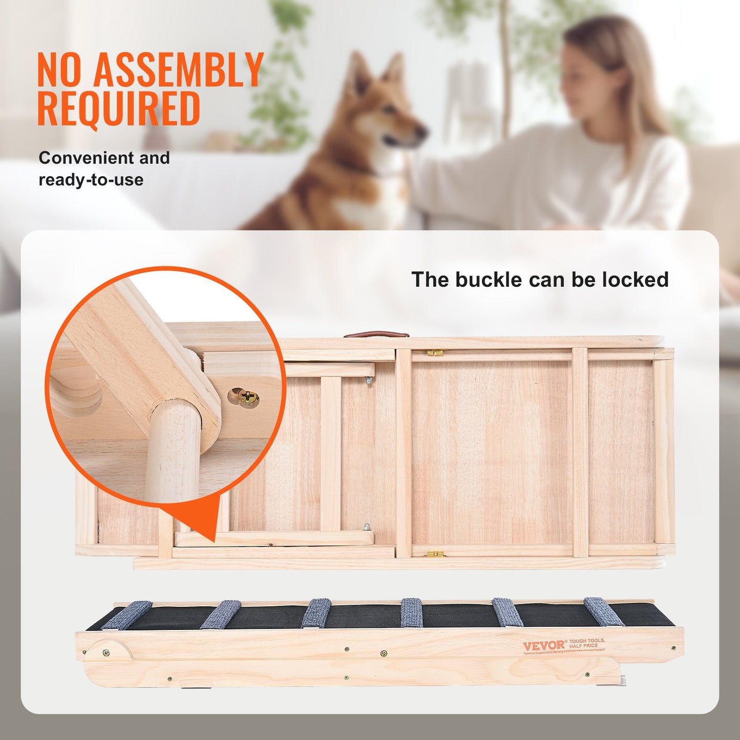 Dog Ramp, Foldable Pet Ramp for Bed, Adjustable Dog Ramp for Small, Large, Old Dogs and Cats, Wooden Pet Ramp with 41.3" Long Ramp, Adjustable from 13.77" to 25.59", Suitable for Sofa, Couch, Car