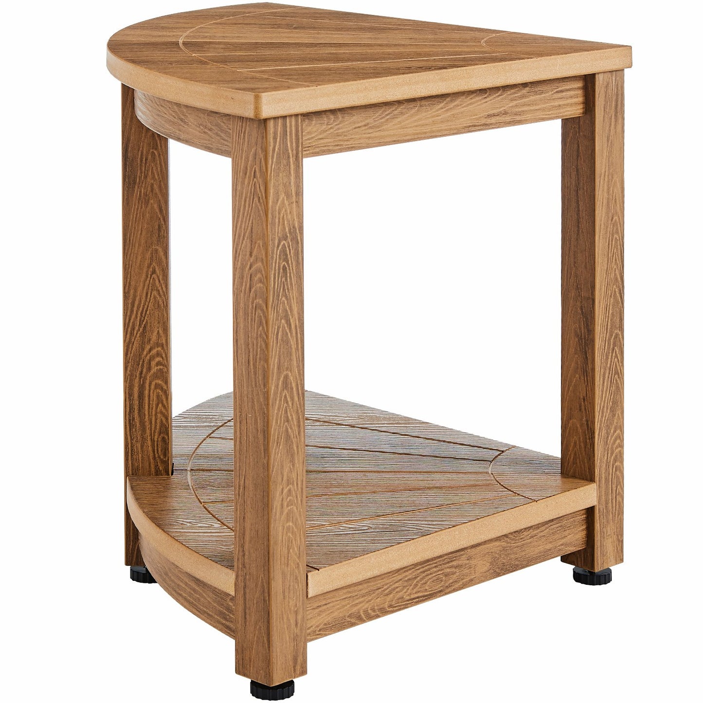 Corner Shower Stool, 18.5" Height 17.75" Radius, Faux Wood Grain Polystyrene, 350 LBS with Storage Shelf, Waterproof, Shower Stool for Indoor and Outdoor Shower, for Bathroom, Living Room