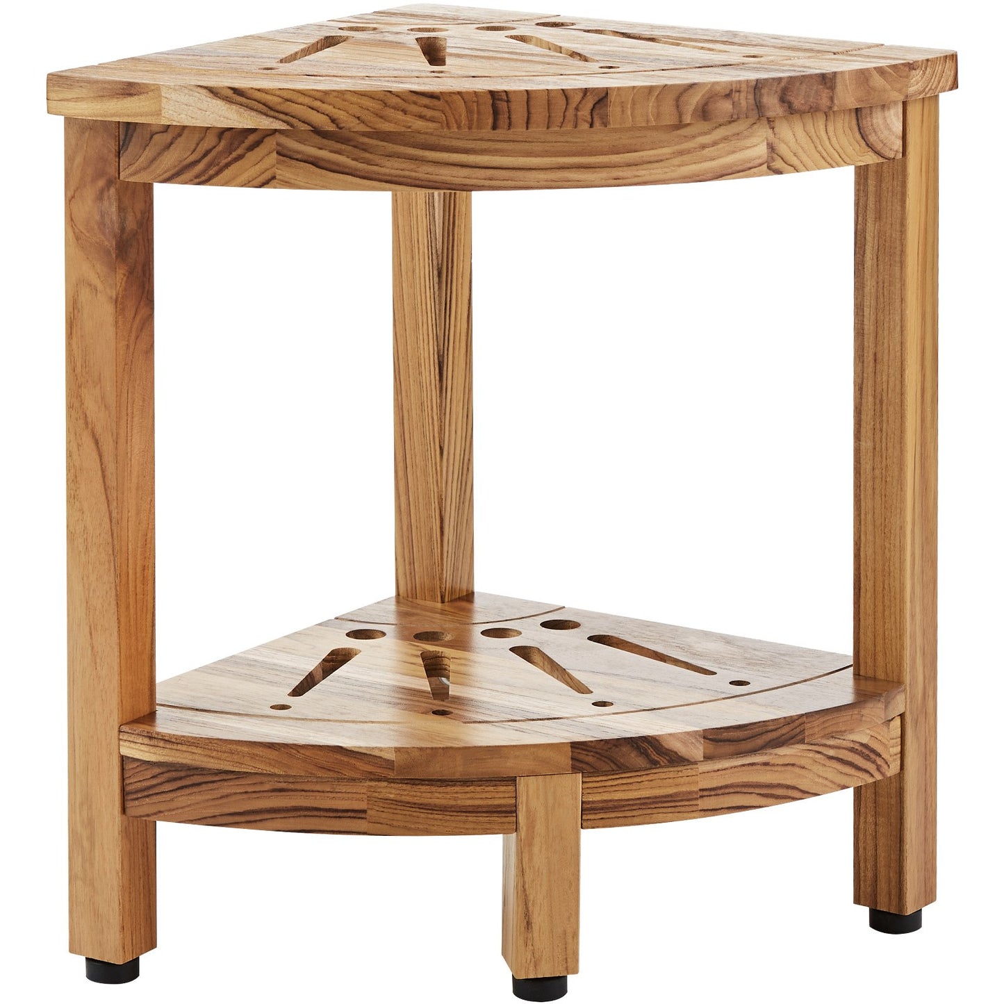 Hörnduschbänk i teak, 17 tum höjd 12 tum radie, 100 % teak hörnduschstrand, mögelbeständig, 300 LBS med förvaringshylla, duschpall för inne- och utedusch, för badrum