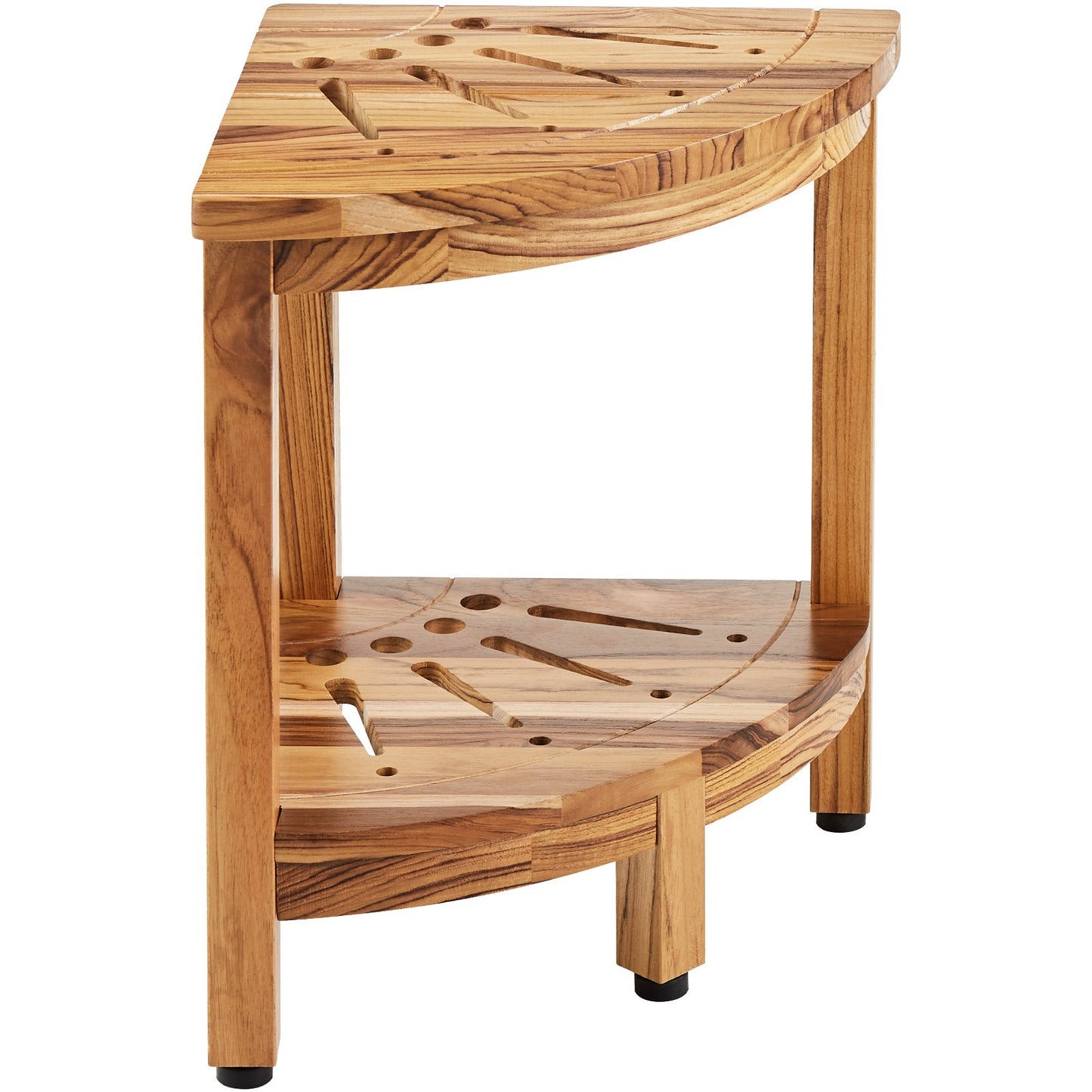 Hörnduschbänk i teak, 17 tum höjd 12 tum radie, 100 % teak hörnduschstrand, mögelbeständig, 300 LBS med förvaringshylla, duschpall för inne- och utedusch, för badrum