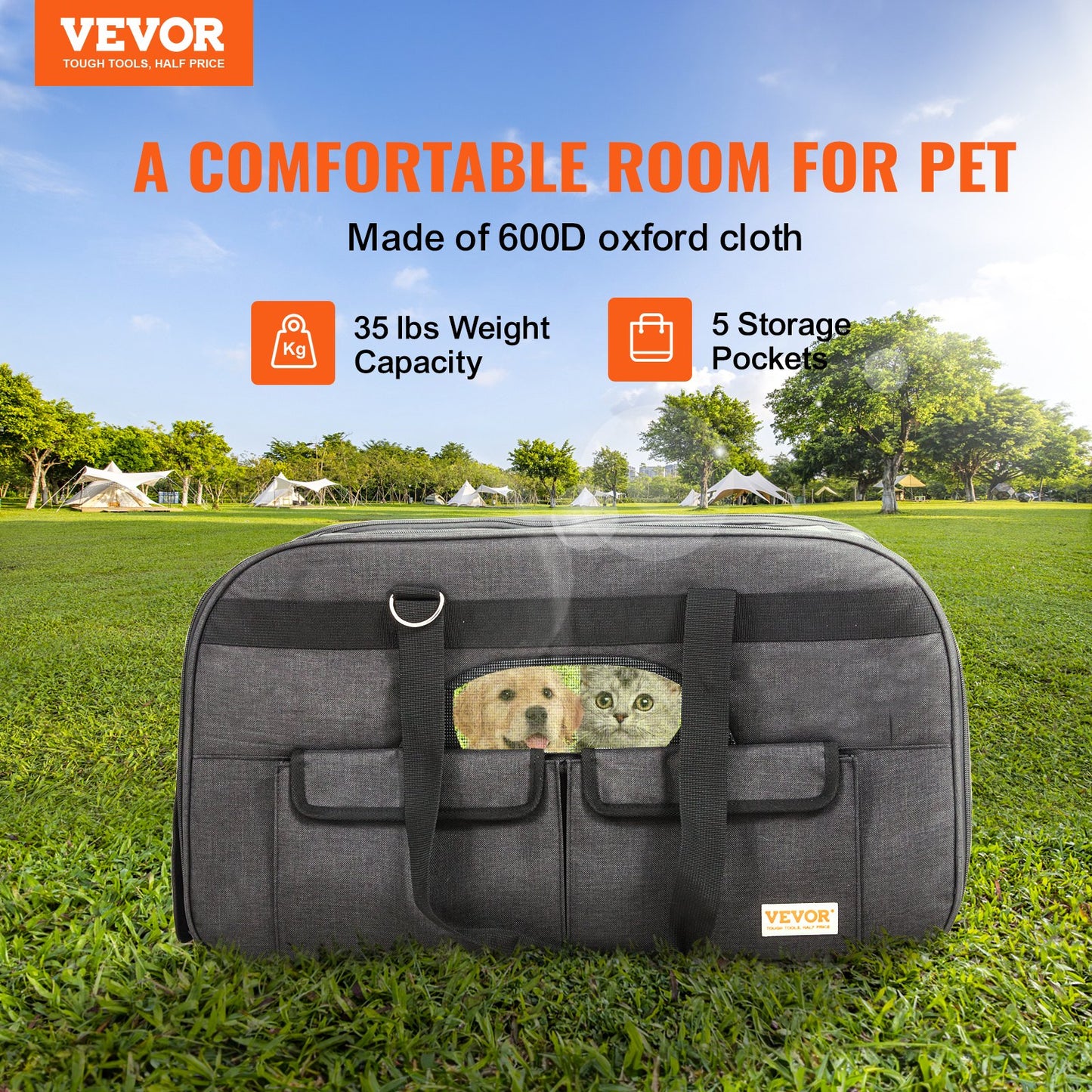 Cat Carrier with Wheels, Rolling Pet Carrier with Telescopic Handle and Shoulder Strap, Dog Carrier with Wheels for Pets Under 35 lbs, with 1 Collapsible Bowl, Black