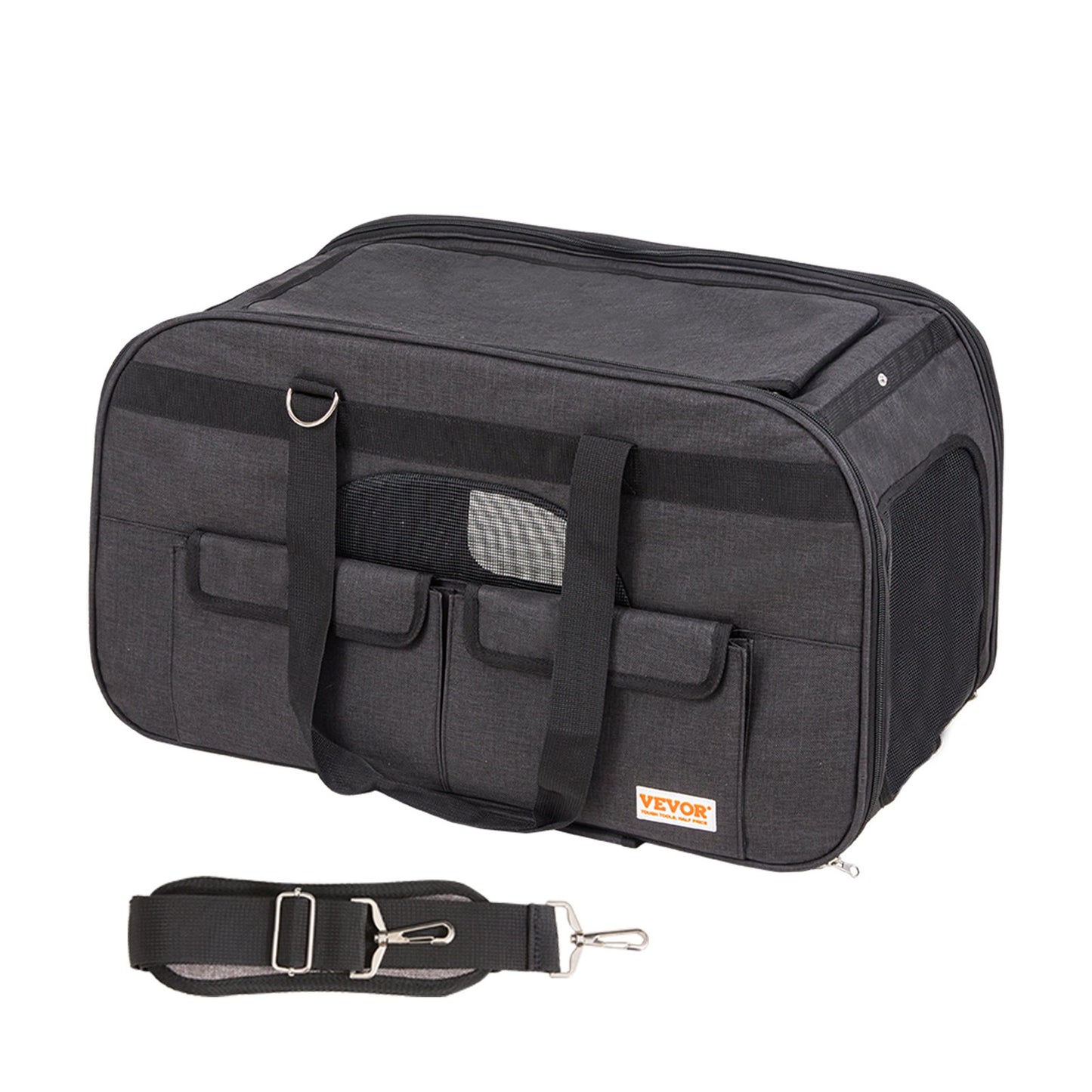 Cat Carrier with Wheels, Rolling Pet Carrier with Telescopic Handle and Shoulder Strap, Dog Carrier with Wheels for Pets Under 35 lbs, with 1 Collapsible Bowl, Black